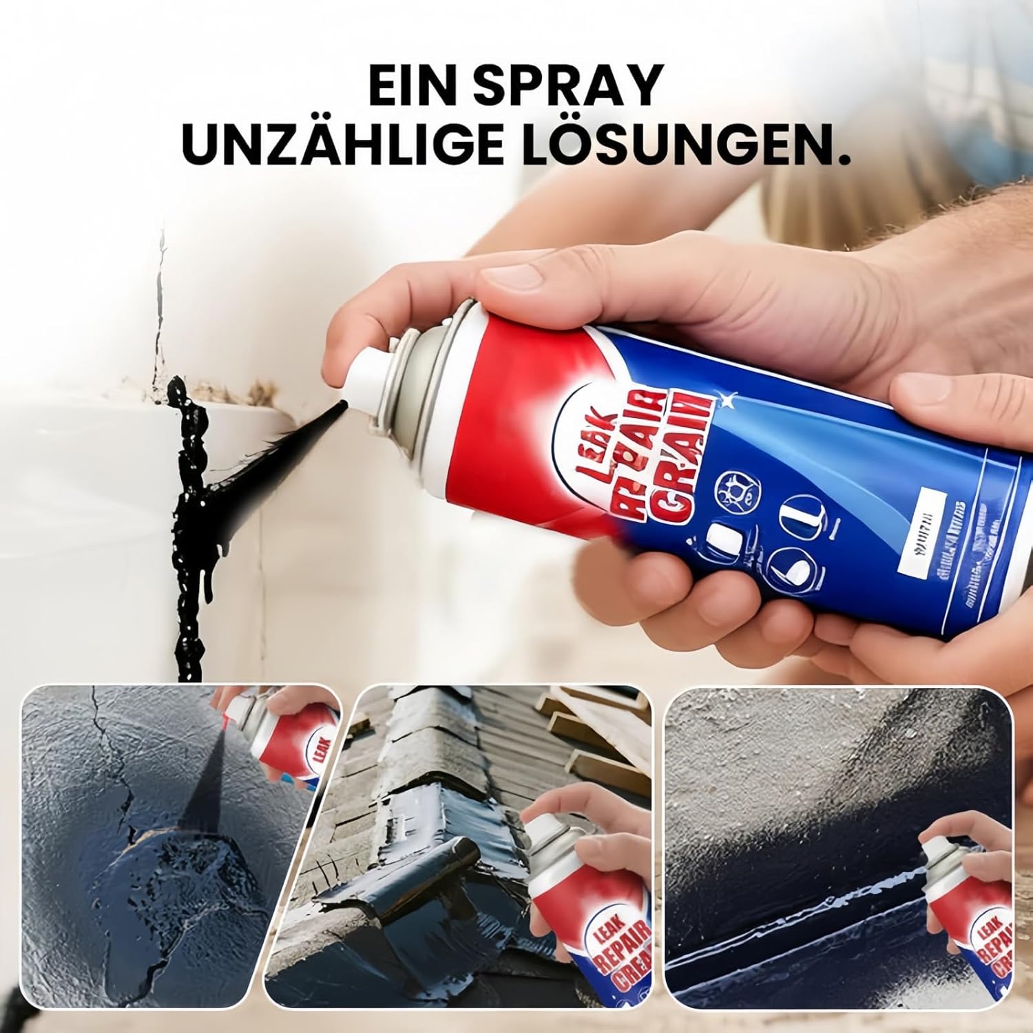 300 ml Waterproof Sealing Spray for Leak Repair, Sealing Spray Waterproof Outdoor - Instant Sealing for Cracks and Holes, Leak Repair Cream for Roof, Pipes, Joints etc. (Pack of 4)