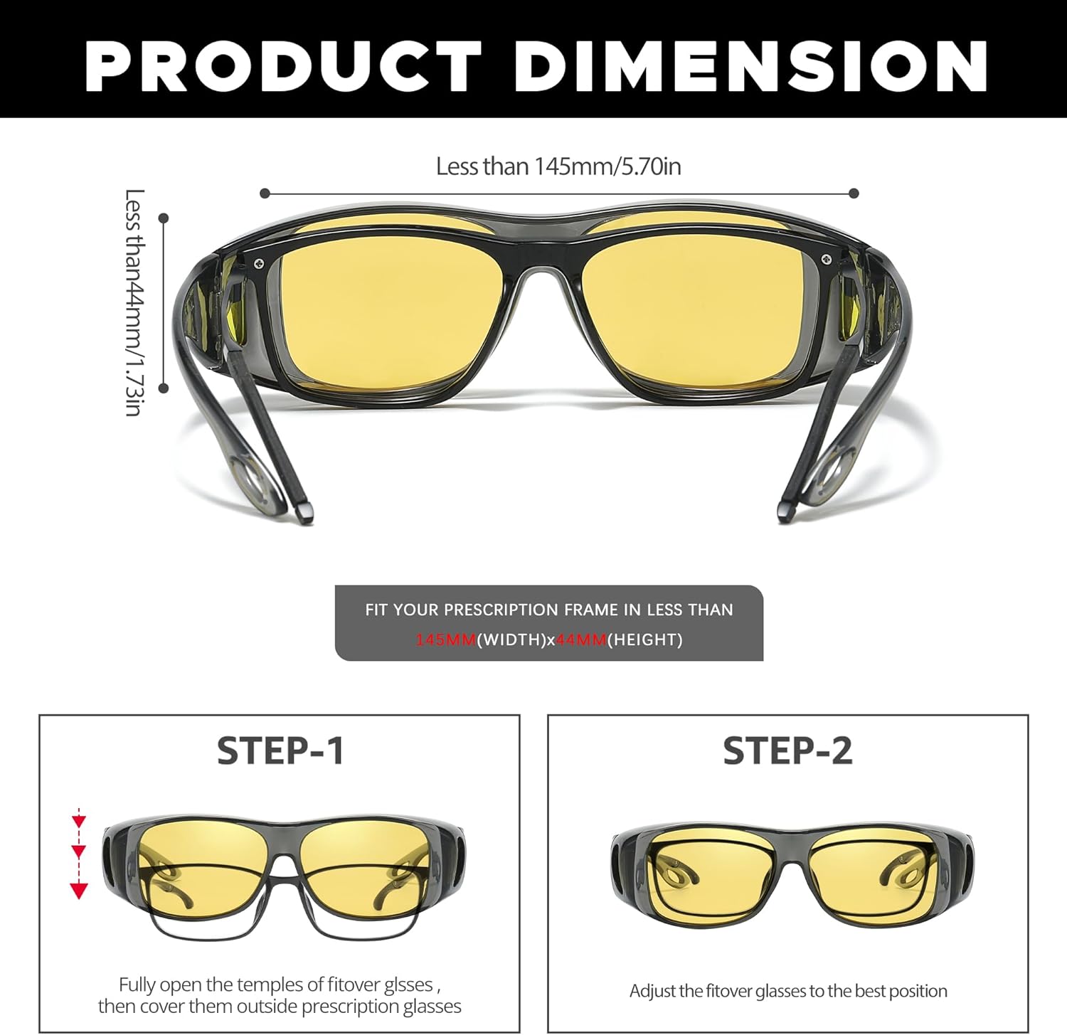 LVIOE Polarized Fit Over Night Vision Glasses for Women Men Over Glasses Wrap Around for Night Driving Glare Eyeglasses N8143 - Image 5