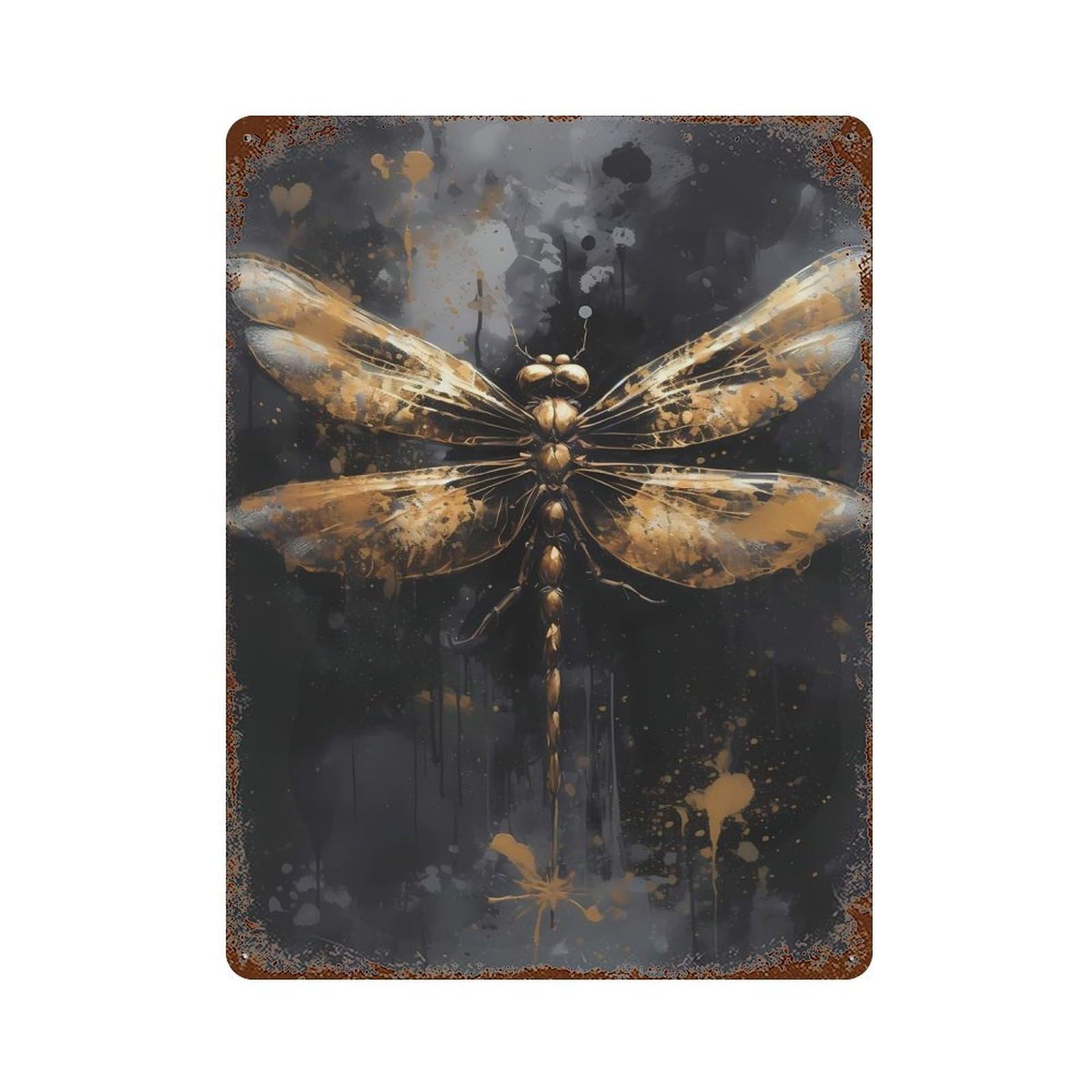 Dragonfly Lovely 15.7"x11.8" Rust Effect Tin Sign, Industrial Home Decor for Living Room, Hallway And Home Decor