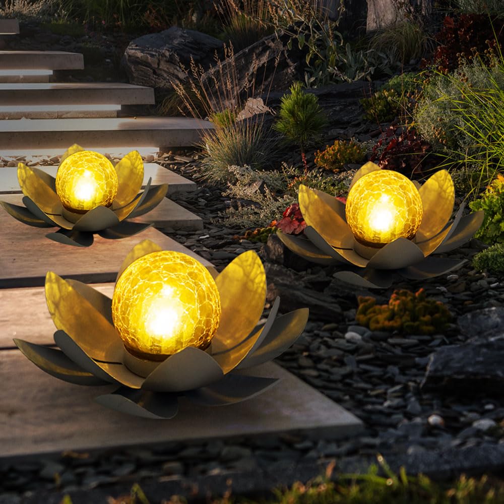 3x LED Solar Außen Lampen bronze Glas Kugel Garten Weg Boden Mond Sichel Steh Leuchten schwarz braun