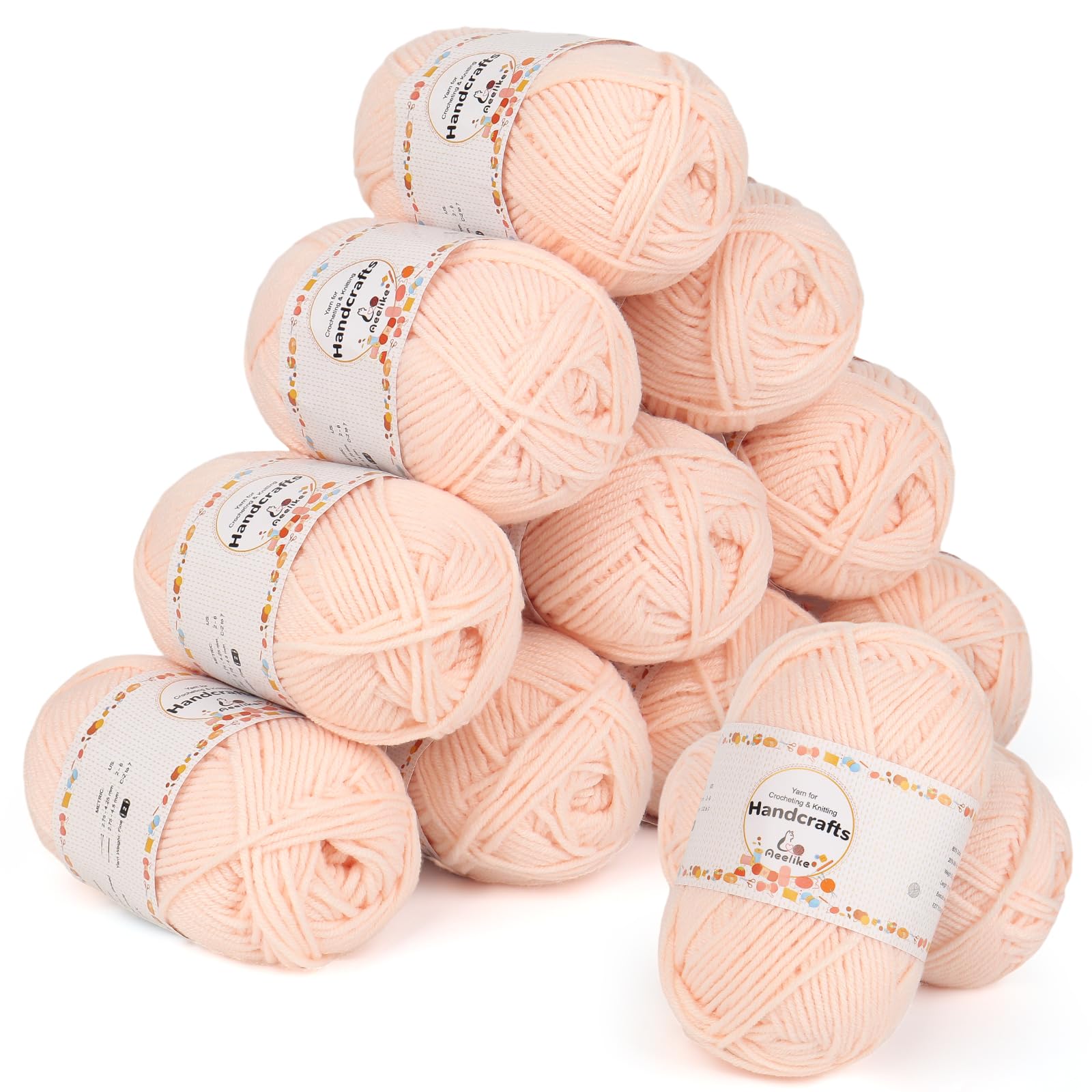 Aeelike 600g(12x50g) Acrylwolle 5Ply Baumwolle zum Häkeln, Häkel- & Strickgarn Zum Stricken, Häkeln und Kunsthandwerk, Häkelgarn Wolle Set Bunt, Hautfarbe