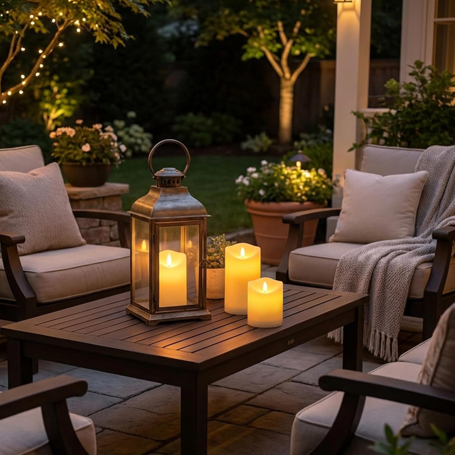 Solar Garden Decor-Solar Candles Outdoor Waterproof, Flameless LED Candles Rechargeable, Solar Powered Candles Dusk to Dawn for Patio Lantern Garden Table Decorations, Set of 2, 3.25" X 4"5" 6"