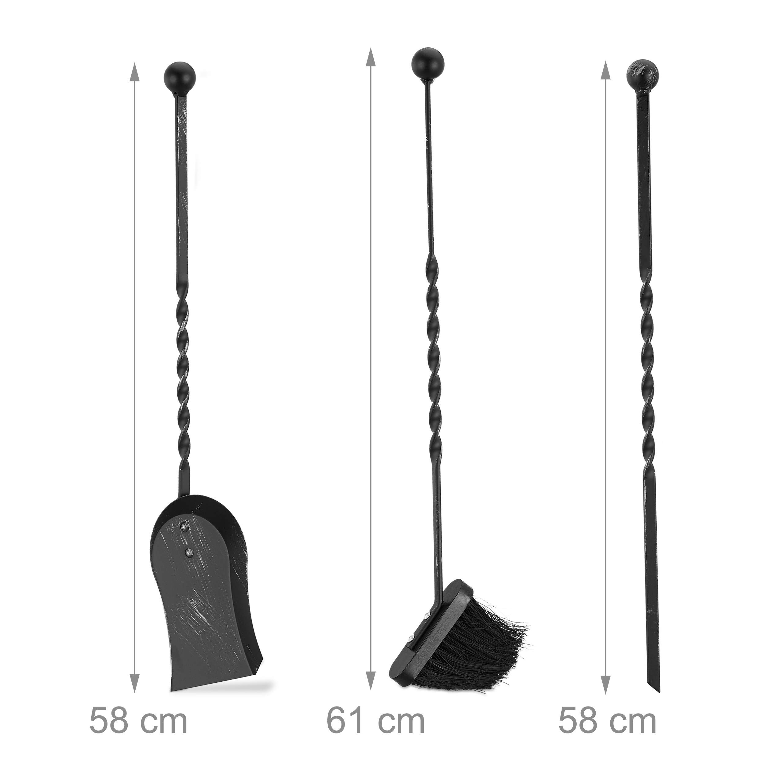 Relaxdays Juego de Utensilios de Chimenea Vintage, Acero, Negro, 4 Unidades