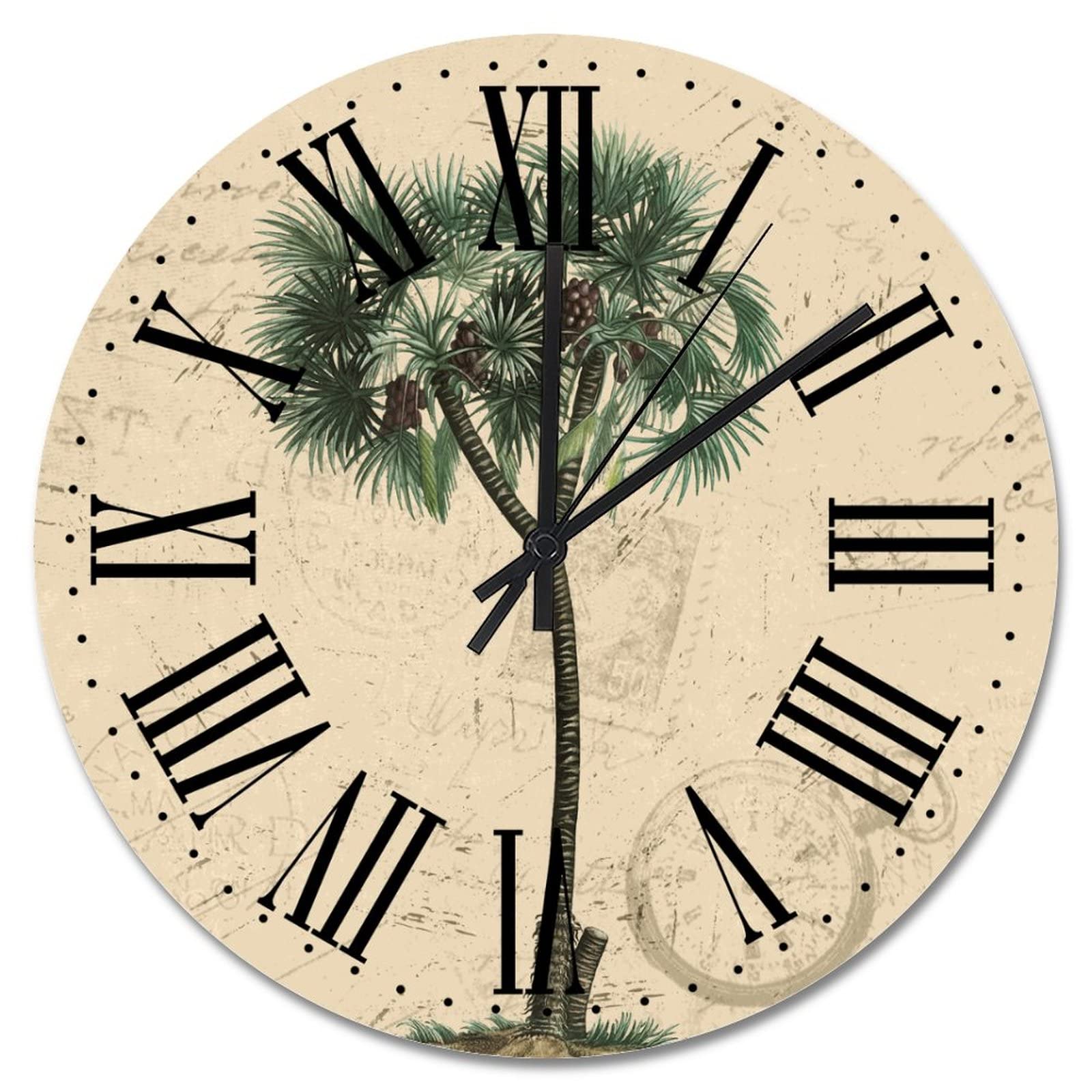 Horloge murale rustique bois de palmier 38,1 cm silencieuse style campagnard