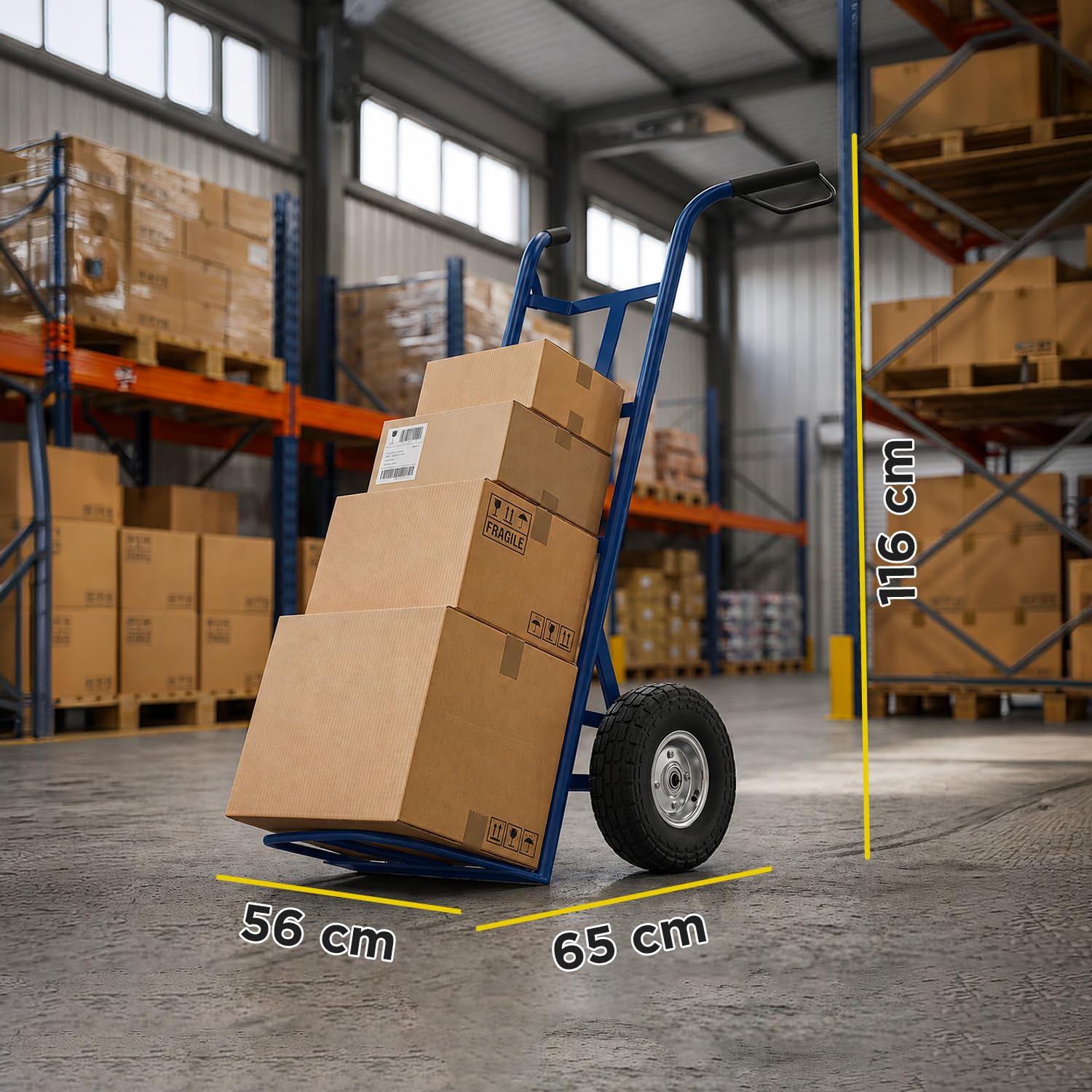 Avilia - Carrello Portapacchi con 2 Ruote Pneumatiche – Struttura in Metallo, 250 kg | Carrello Saliscale con Manico Ergonomico, Multiuso Traslochi, Edilizia, Terreno (Blu, Chilogrammi, 250)