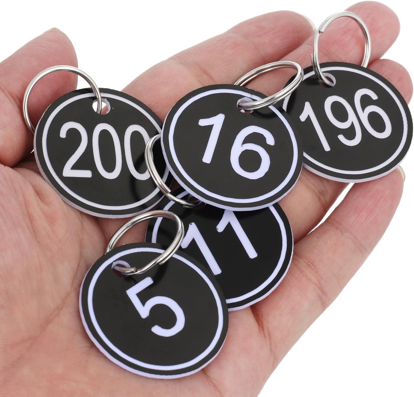 ABS Key Tags with Rings - 35mm Round Engraved Number ID Tags Key Chain for Keys, Bags, Luggage - Black 1 to 200