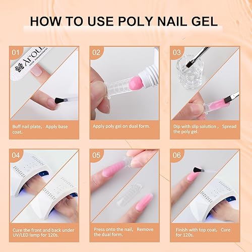 Miniatura 7 de Arousar Kit de gel de uñas de polietileno, juego de 12 unidades de gel de extensión de uñas, blanco transparente, rosa, 8 colores constructores con