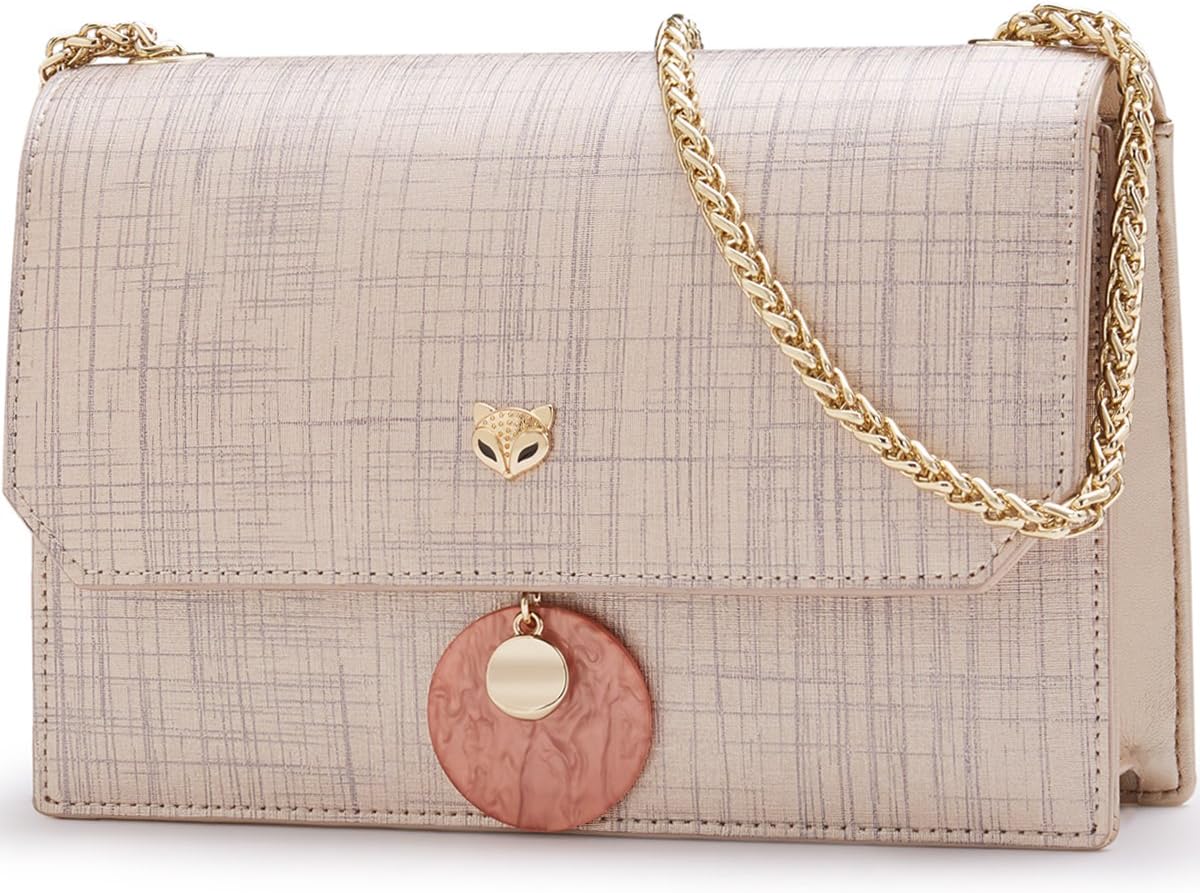 Small Leather Crossbody Bags for Women, Genuine Leather Ladies Mini Shoulder Bags with Metal Chain Strap Women's Casual Phone Purses Girls Fashion Compact Messenger Bags Womens Mini Satchel (Gold)