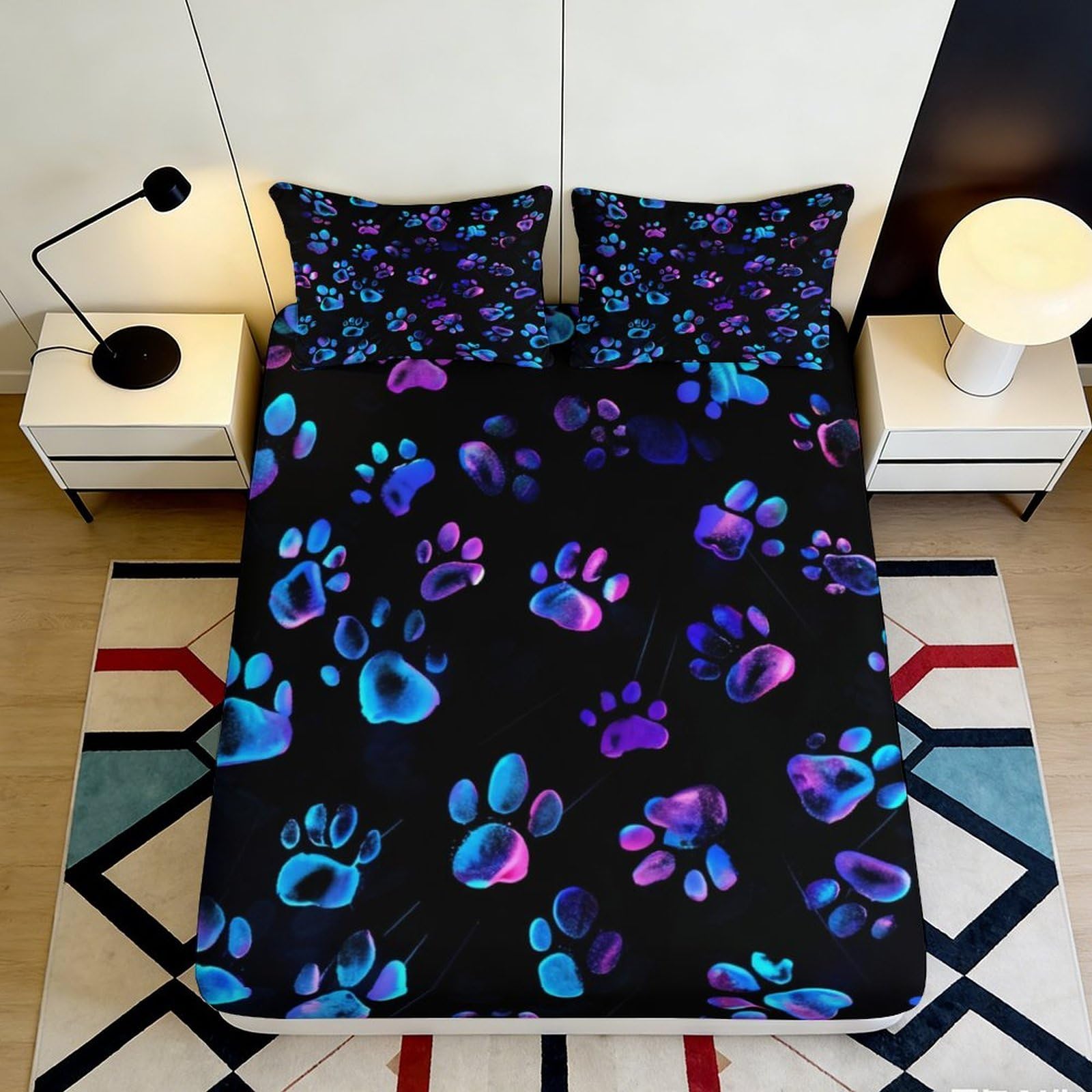Jqzkxnhpbr Style-7 3D Printed Neon Paw Fitted Sheet Microfiber Soft Breathable Galaxy Pattern Mattress Cover For Bedroom Guest Room Decor 90X200x25cm
