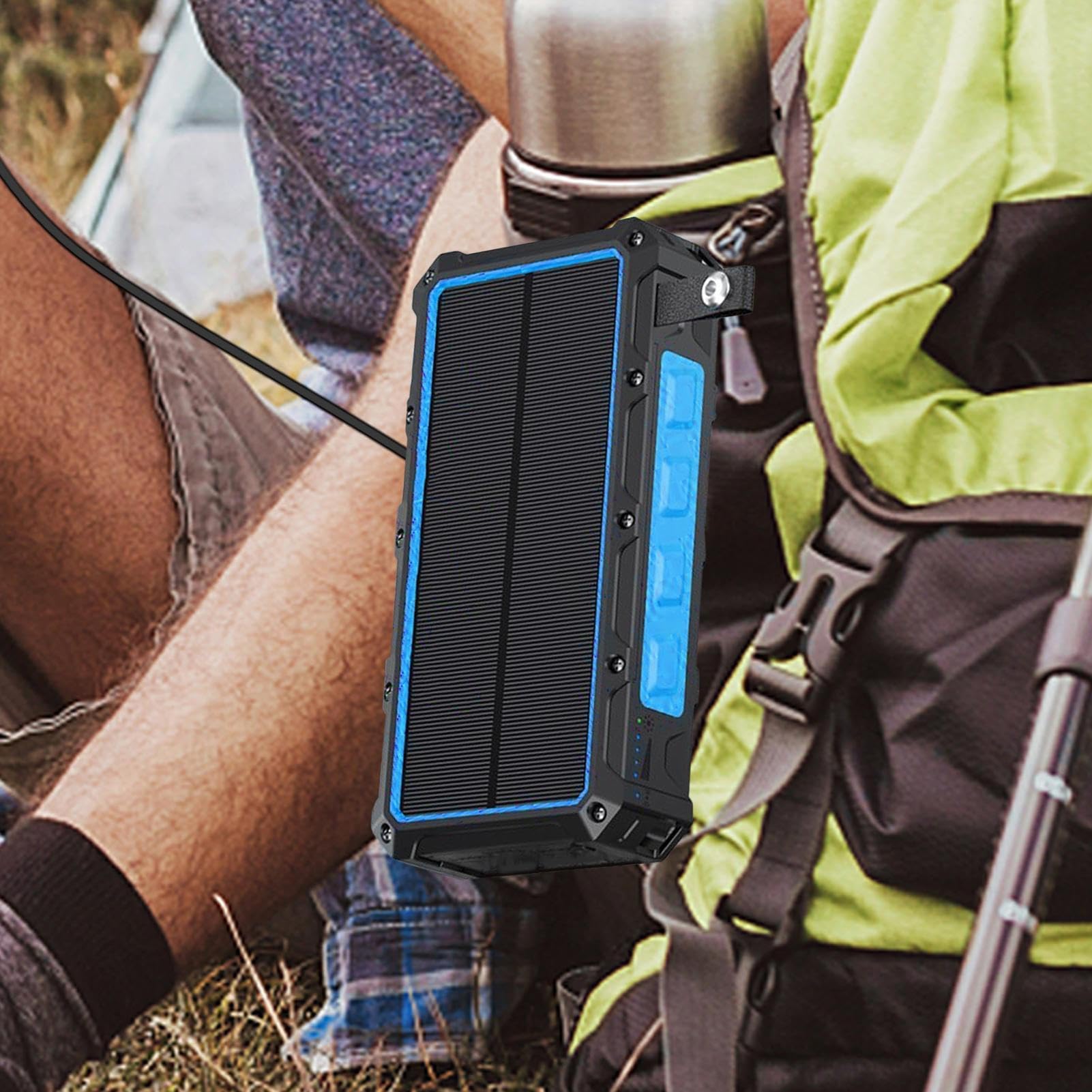 Power Bank portatile a energia solare con manovella, ricarica rapida da 20000 mAh, uscita a 6 dispositivi, impermeabile IPX66, adatta per campeggio, zaino in spalla, uso