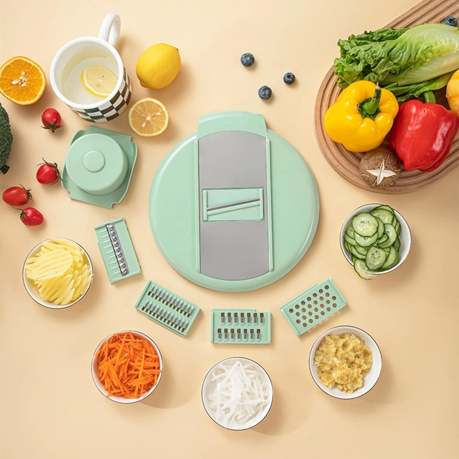 Manueller Salatspüler mit Glasschüssel Und Drehkorb Zum Gemüsewaschen Und Trocknen für Den Täglichen Küchengebrauch für die Zubereitung von Salaten Und Mahlzeiten, Grün, Set