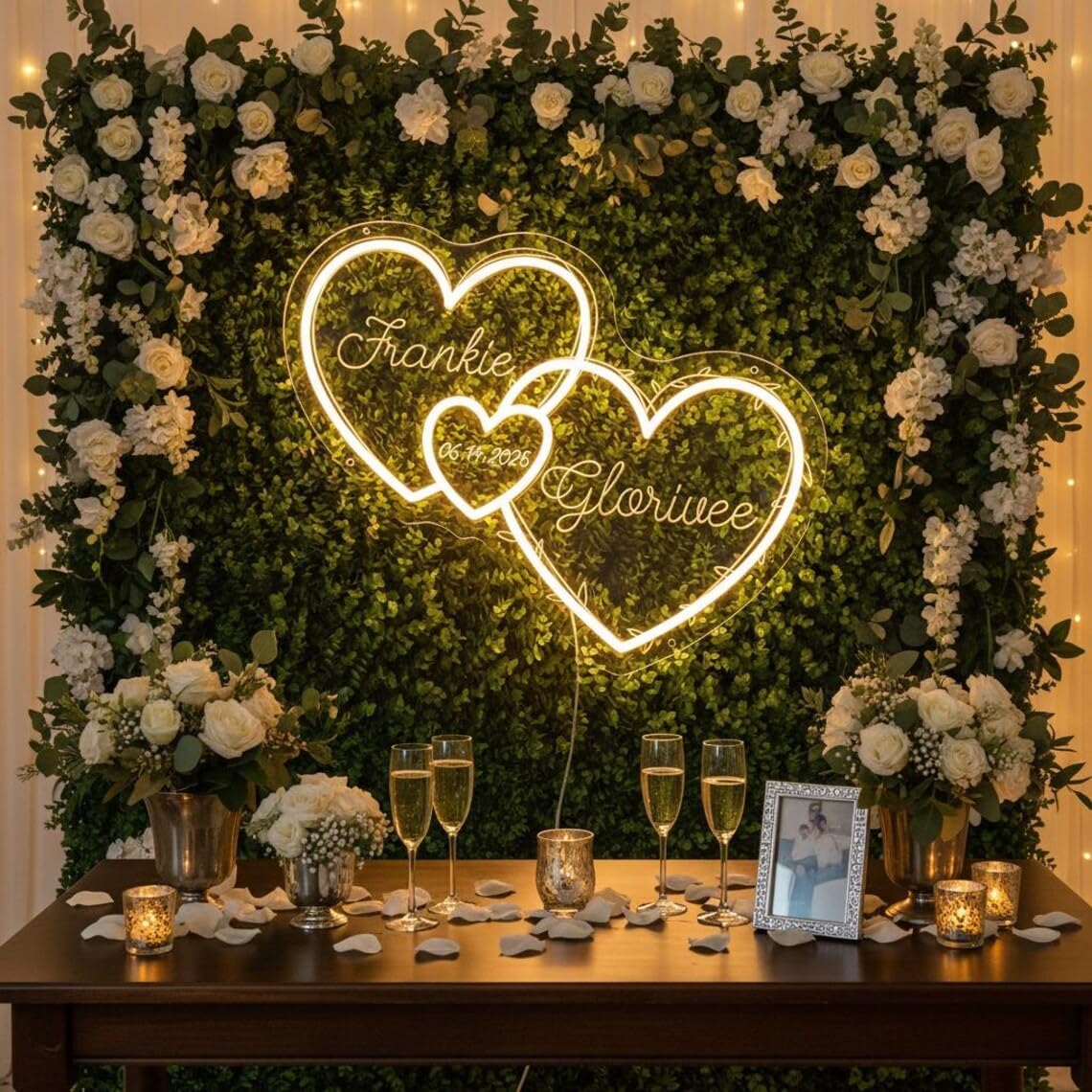 Personalized Wedding Heart LED Neon Sign,Reception Sweetheart Table Name Sign,Engagement Party Light Sign Backdrop,Wedding Light up Décor