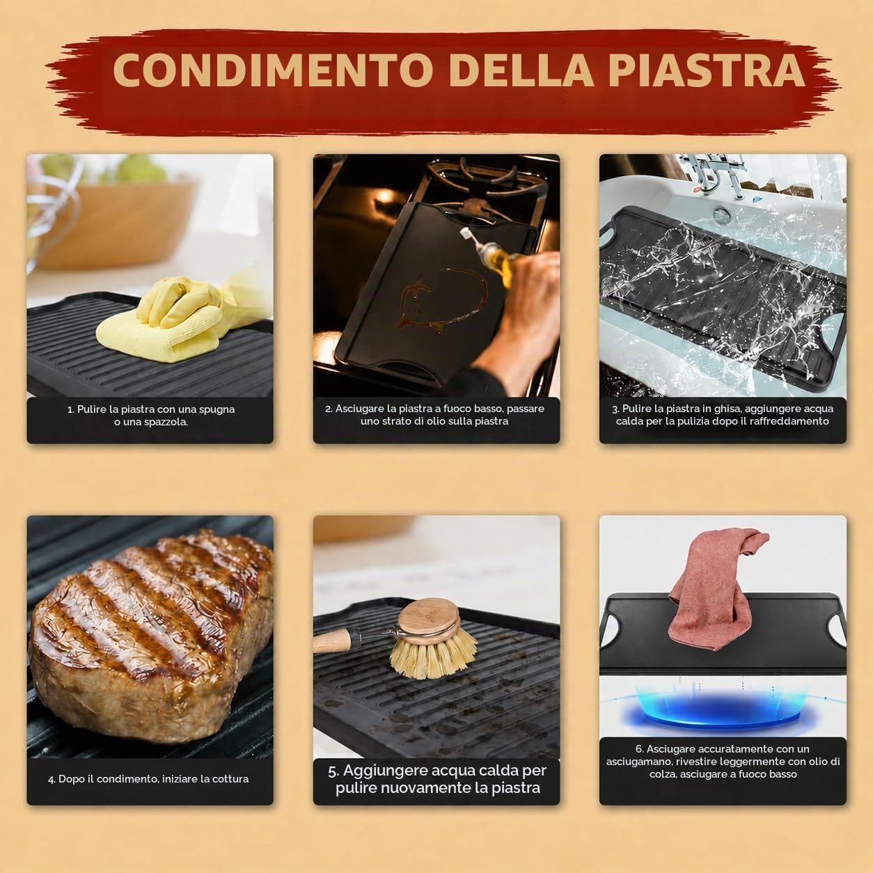 Denmay Piastra in ghisa per piano cottura a gas, 50,8 cm x 26,5 cm griglia di cottura reversibile pre-condita e padella per grill 2-in-1 combinata con maniglie facili da impugnare per fuoco aperto