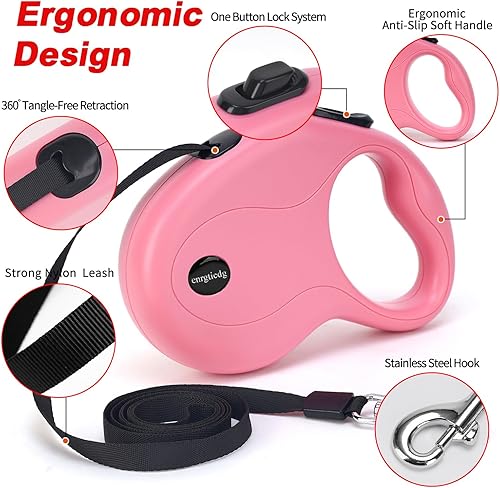 Miniatura 4 de Correa retráctil para perro de 16 pies, correa ligera para perros pequeños a medianos de hasta 50 libras, cinta de nailon resistente de resorte de