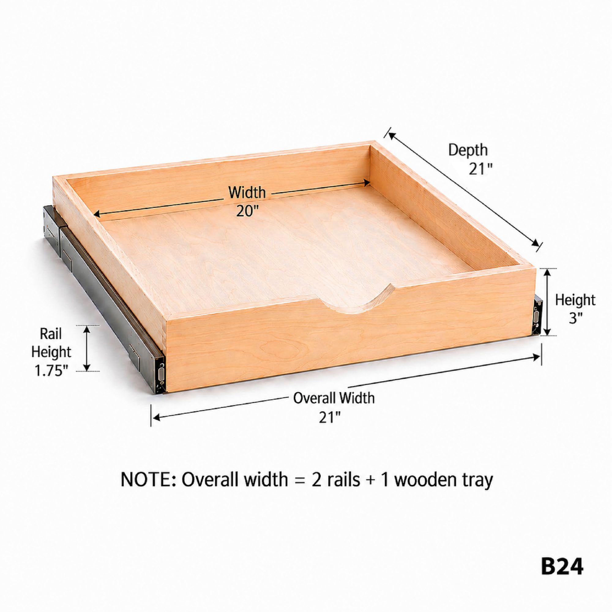 COUVER Niezłożone drewno brzozowe DIY, 53 cm, wysuwana półka do szafek, wysuwana szuflada | wysuwana taca | wysuwany organizer | szyna przesuwna z miękkim domykaniem