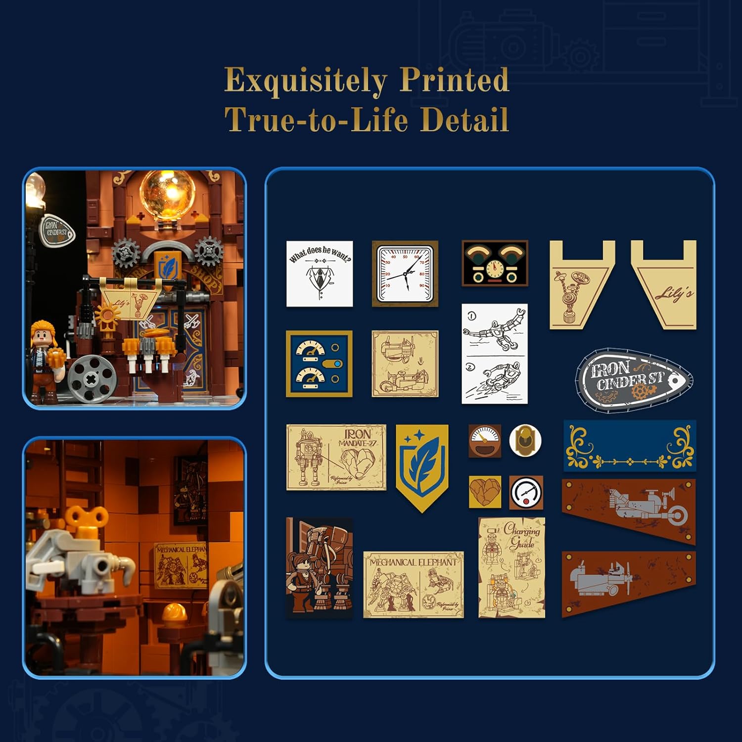 Steampunk Mechanical Workshop Lighting Building-Bricks Set, 2006 Pcs The Sky-Lane Repair Shop Modular Building from Aeronauts Collection Display Set for Adults and Steampunk Lovers