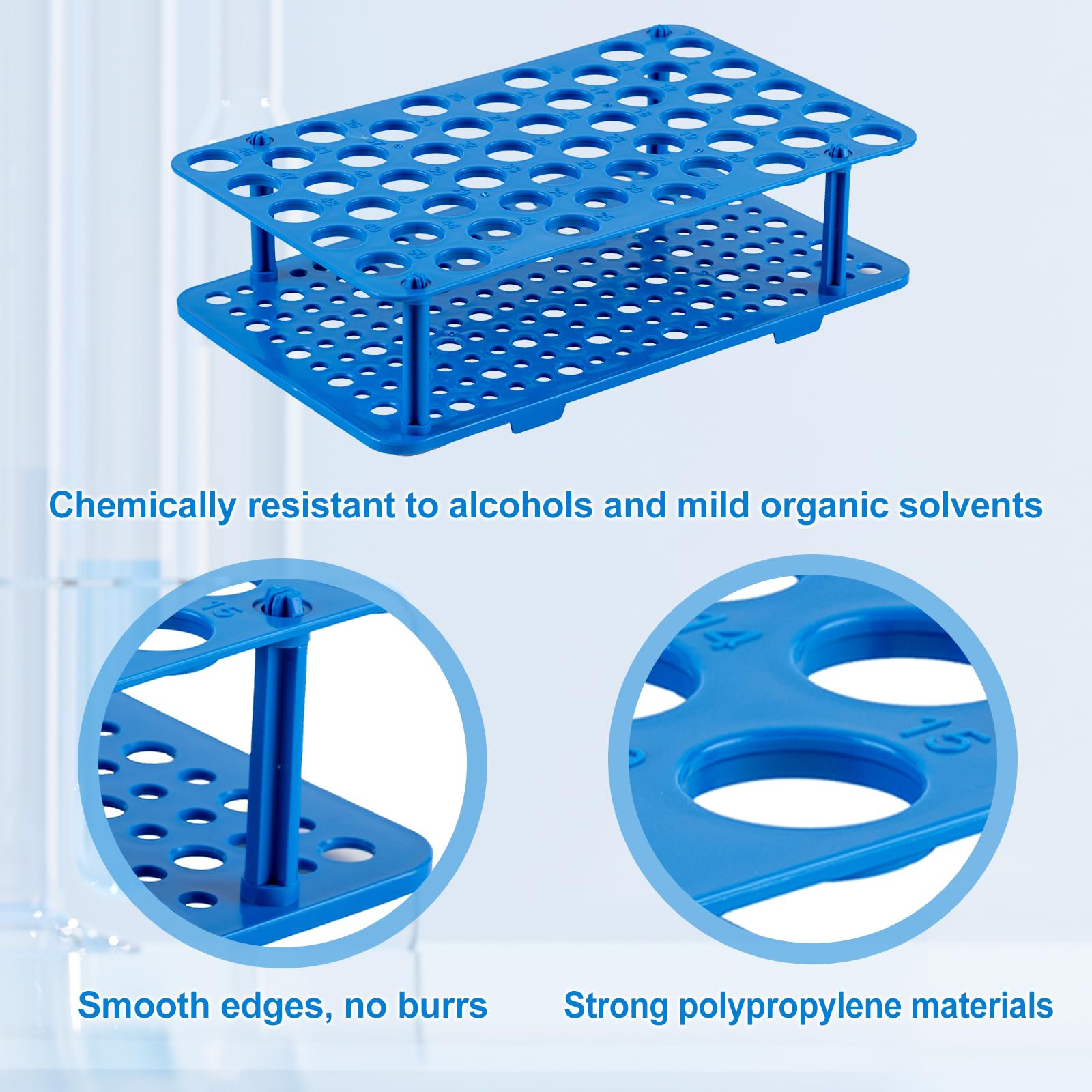 3 Stück 50 Brunnen Zentrifugenröhrchen Gestell, Zentrifugenröhrchen Rack Gefäßständer, Zentrifugenröhrchen Rack 15ml, Labor Rack, Labor Kunststoff Röhrchenhalter, Reagenzglashalter Regal