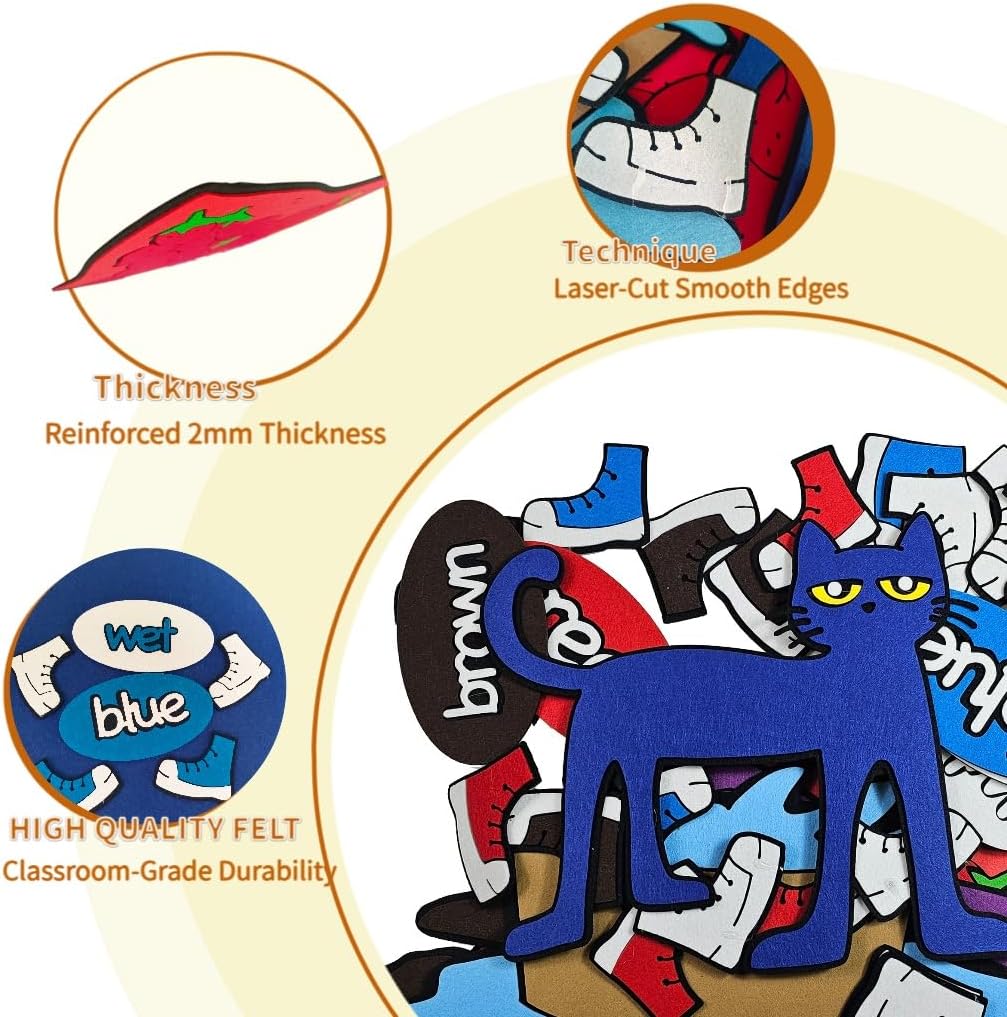 Felt Story Board Set,Large Animals Felt Stroy Retelling Pieces for Toddlers,Preschool,Teachers, Speech, Therapy,Travel,Classroom (Pete The cat: I Love My White Shoes)