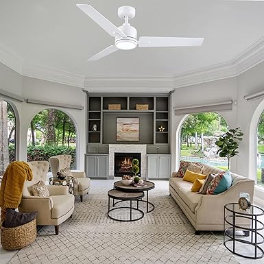 Newday Newday 107cm Witte Plafondventilator met Lichten en Afstandsbediening, Conservatorium Plafondventilator met Lampen Dimbaar, Rustige Omkeerbare DC Plafondventilator met 3 Timer voor Slaapkamer Terras photo 3