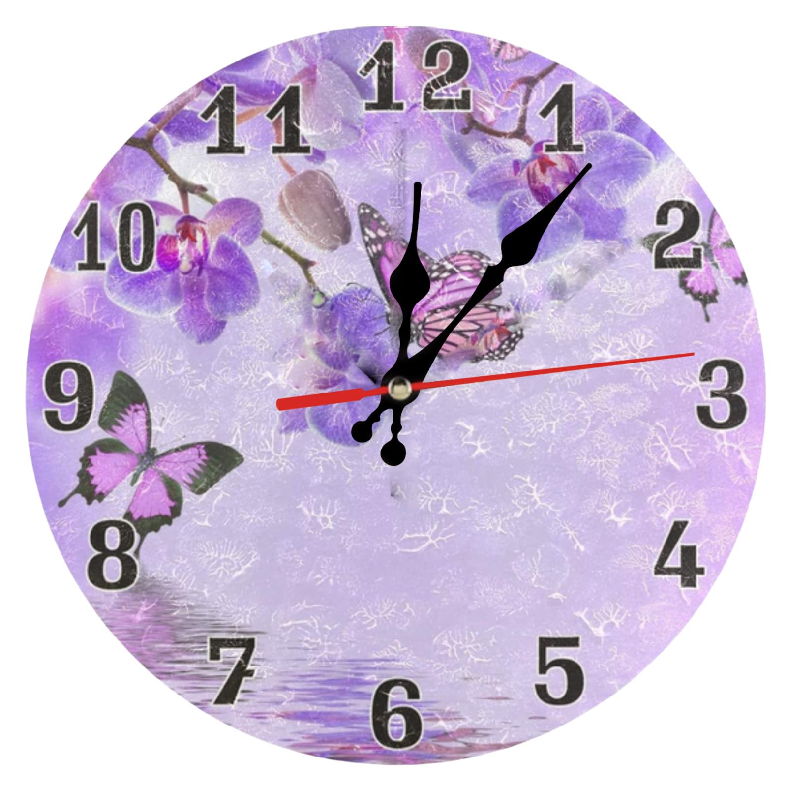 astylishome Kitchen Clock Romantic Wall Mounted Purple Floral Clocks Accurate Decorative Easy to Read Battery Operated for Living Room Bedroom Bathroom 10 Inch 1209