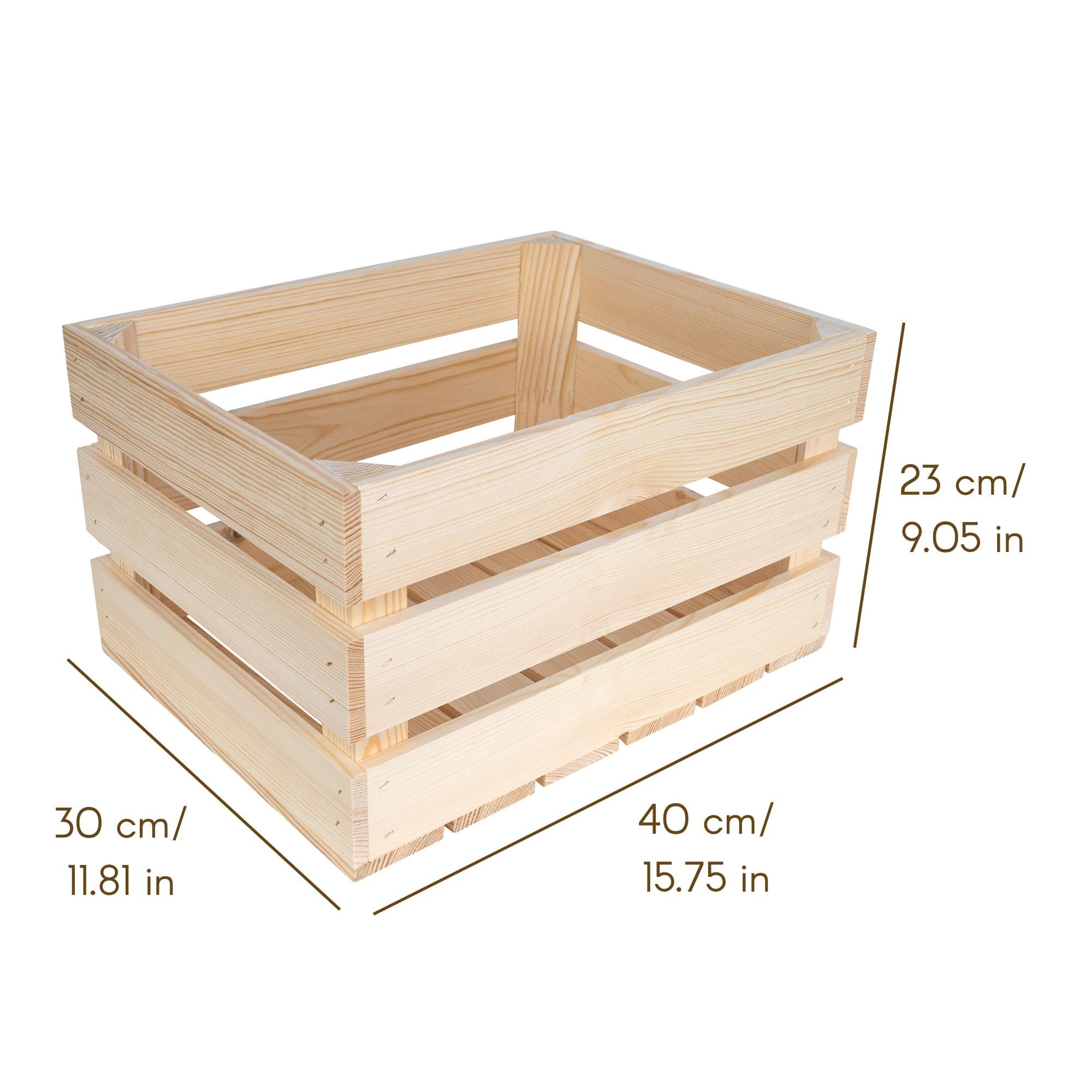 Creative DECO 3 x Cajas de Madera Natural Decorativa | 40 x 30 x 23 cm | Cesta de Madera Ideal para Almacenaje Regalo Fruta Decoración Bricolaje Manualidades | Documentos Juguetes Herramientas