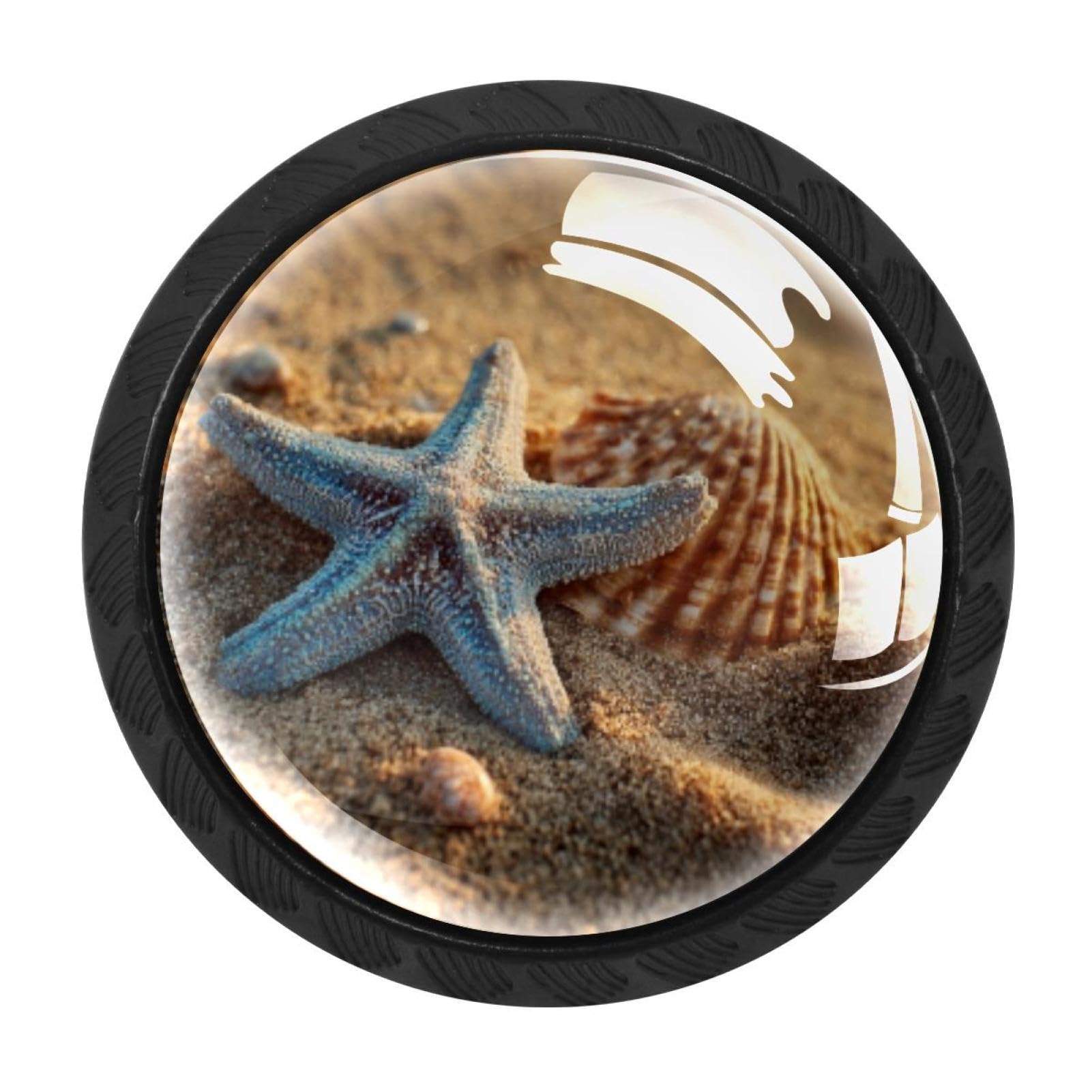 CHENZZZZ 4 Pieces Kitchen Cabinet Drawer Dresser Door Knobs Pulls Handles, Sand Beach Starfish Shell (4)
