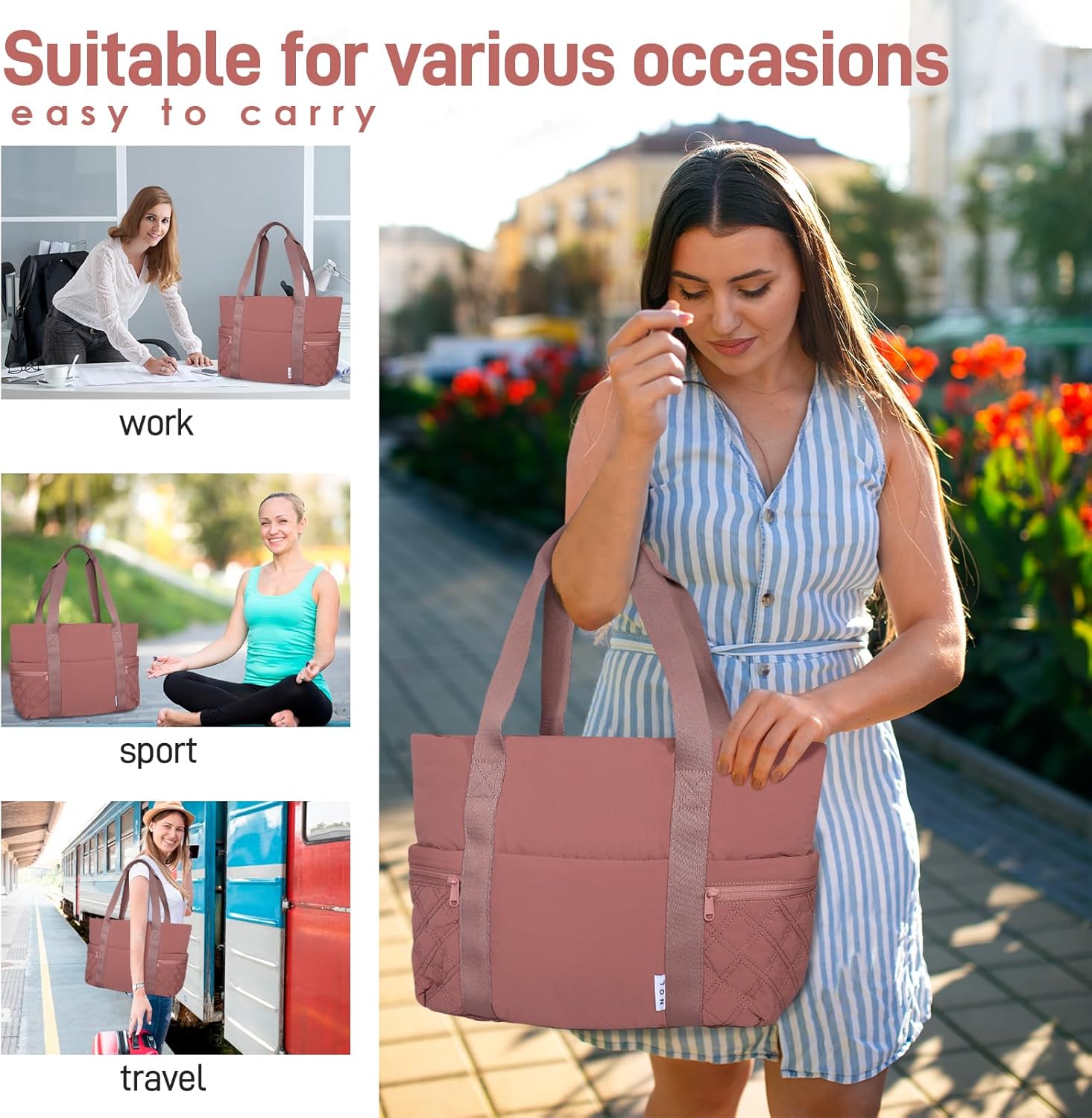 NOL Lightweight Puffer Tote Bag for Women-Quilted Shoulder Bag with Zippered Compartments | Waterproof Puffy Handbag for Work - Image 8