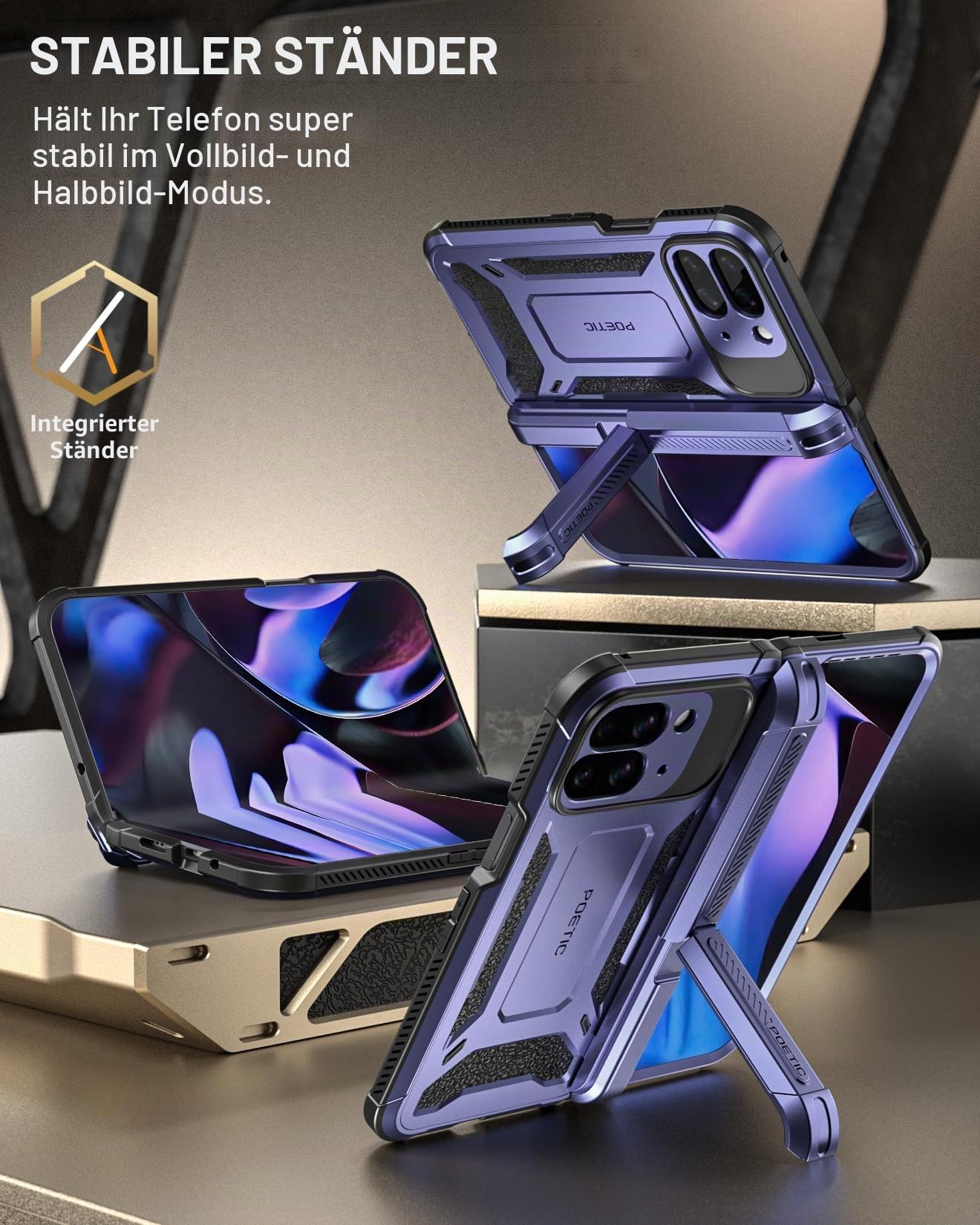 Poetic Spartan Schutzhülle für Google Pixel 9 Pro Fold 5G, Scharnierschutz, Ständer, militärischer Schutz, stoßfest, robust, mit integriertem Displayschutz, Mitternachtsblau