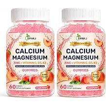 Calcium Citrate Gummies with Vitamin D3 K2, Magnesium & Zinc 6-in-1 Calcium Supplement for Women & Men Bone & Daily Wellness Support, Peach Flavor, 120 Gummies