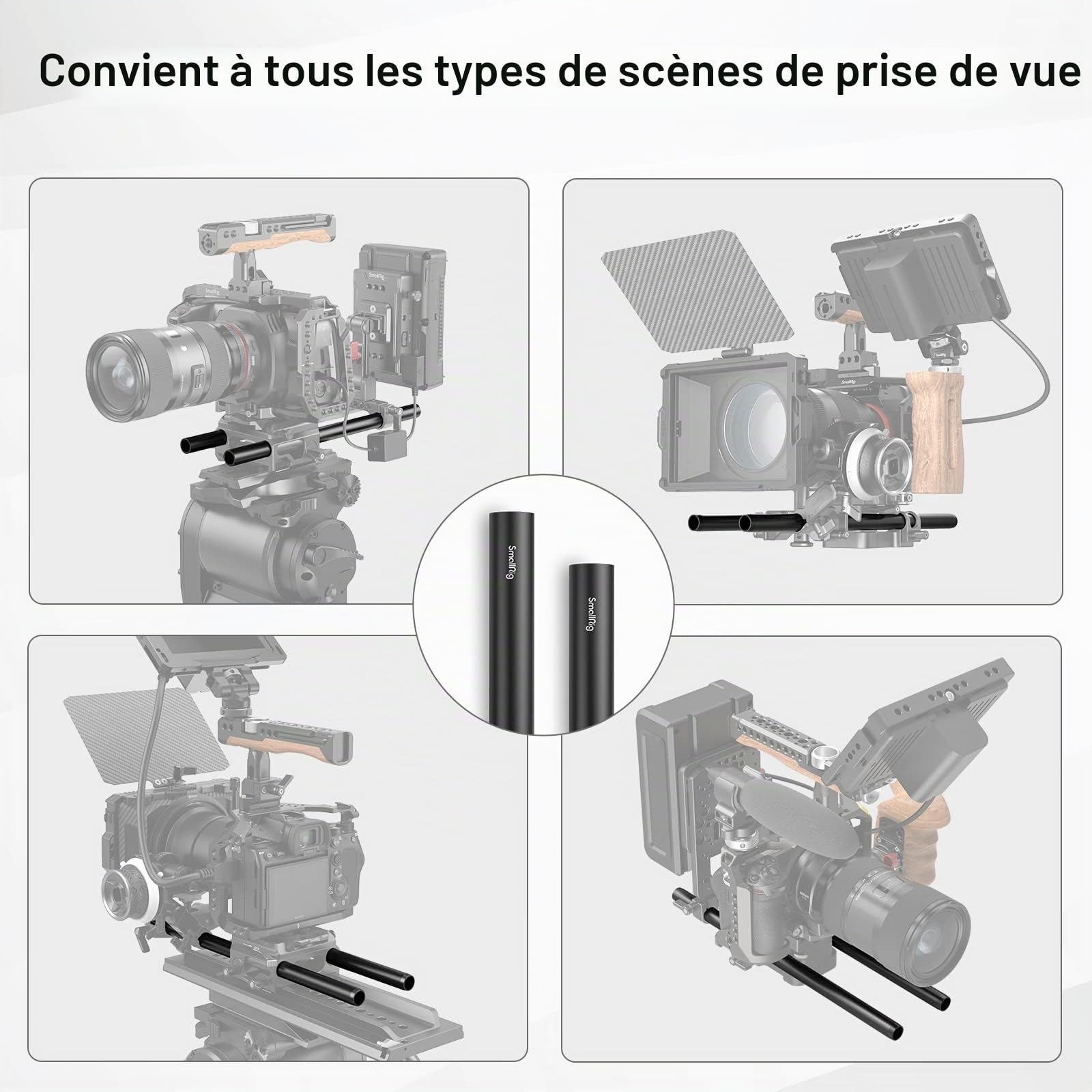 SMALLRIG 15mm Rod en Alliage D'aluminium 40cm pour Caméscope, DSLR Camera, Lot de 2-1054