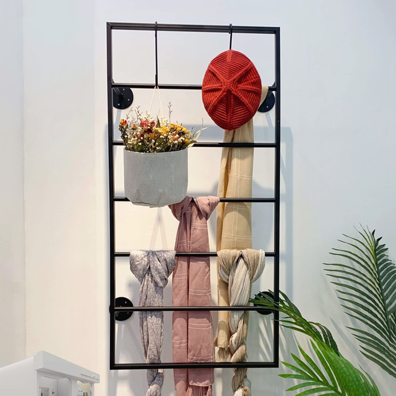 YNBSHGAA Wall Mounted Metal Scarf Display Rack Hanger, Commercial Retail Display Stand for Shawl Hats Scarves Tie, Clothing Organizer 2 Hook Hanging Cap, Closet Storage Rod Metal