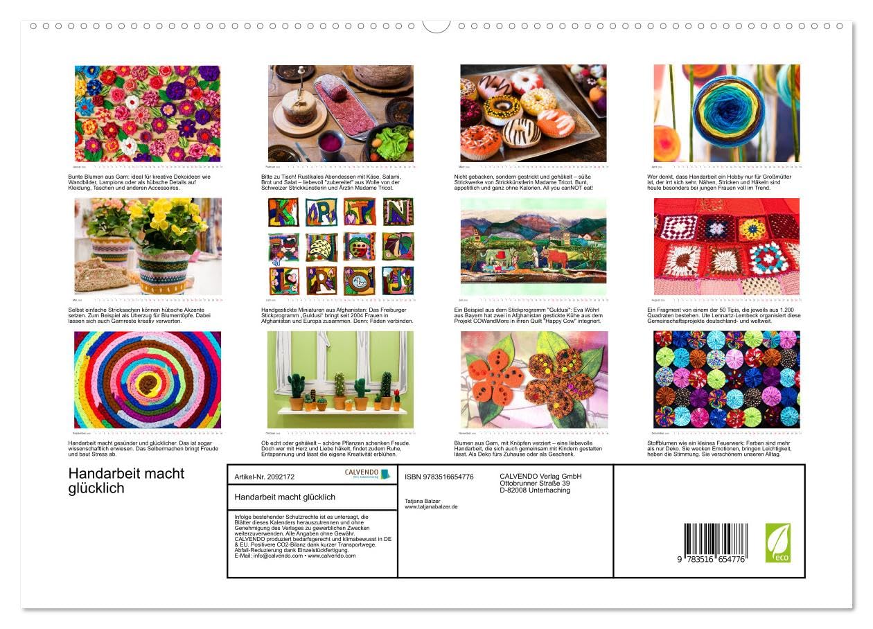 Handarbeit macht glücklich (hochwertiger Premium Wandkalender 2026 DIN A2 quer), Kunstdruck in Hochglanz: Stricken, Häkeln, Sticken, Nähen (CALVENDO Hobbys)