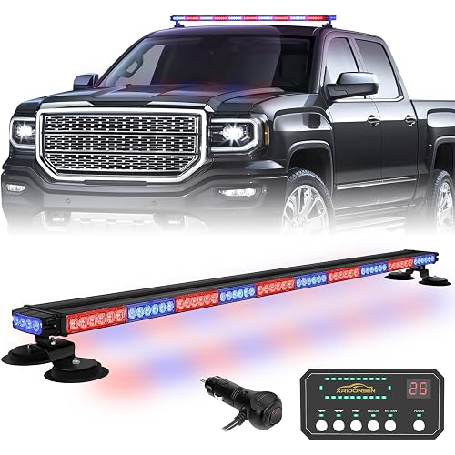 XRIDONSEN 45.5" 128 LED Roof Police Lights Red Blue Top Magnetic Police Light Bar Double Side Warning Caution Hazard Safety Traffic Advisor Lights w/Controller for Law Enforcement Vehicles Trucks SUV