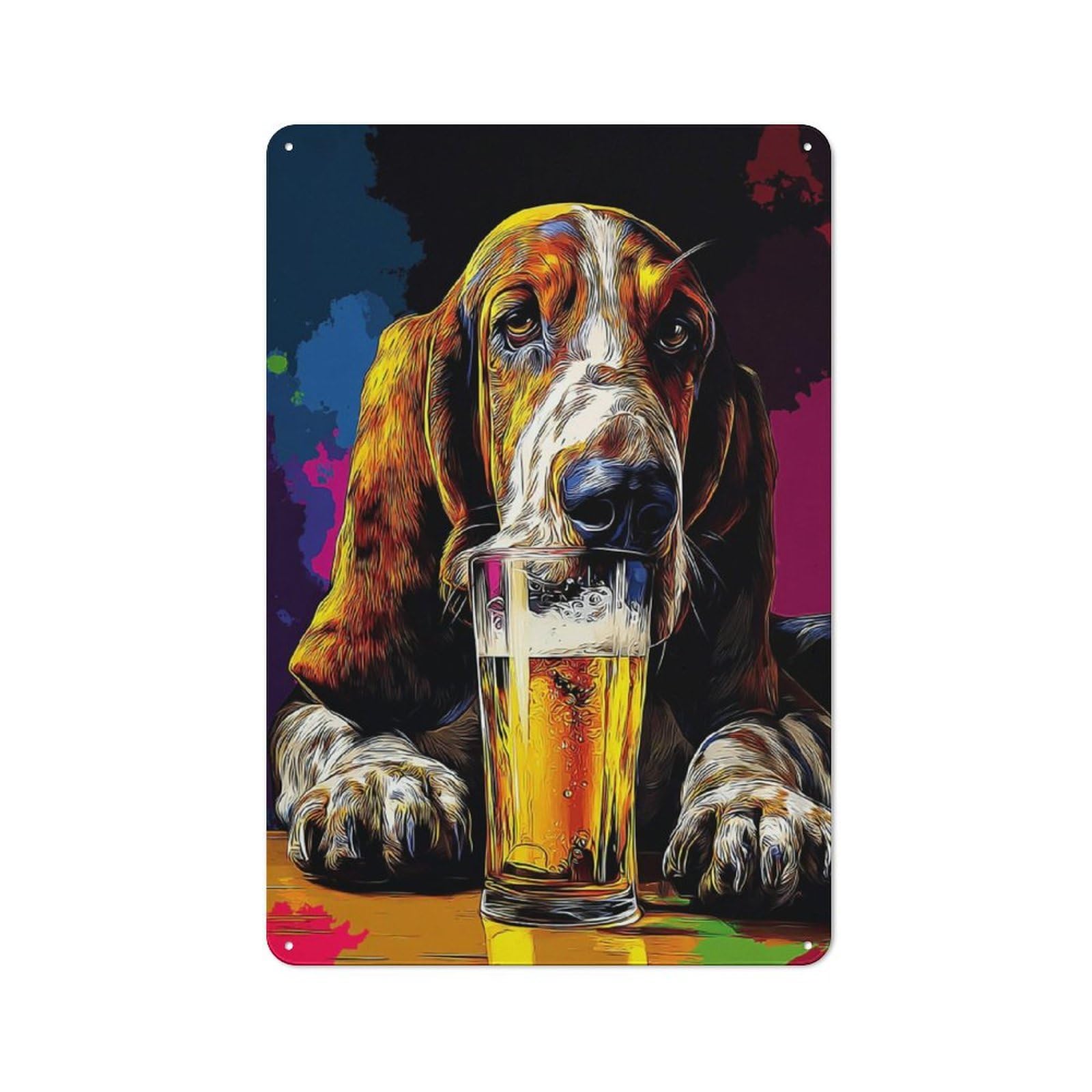 Junmoney Dog Drinking Beer A Colorful Artwork Tin Sign 30X20cm With For Living Room Wall, Rustic Decor, For Living Room Decor Lovers