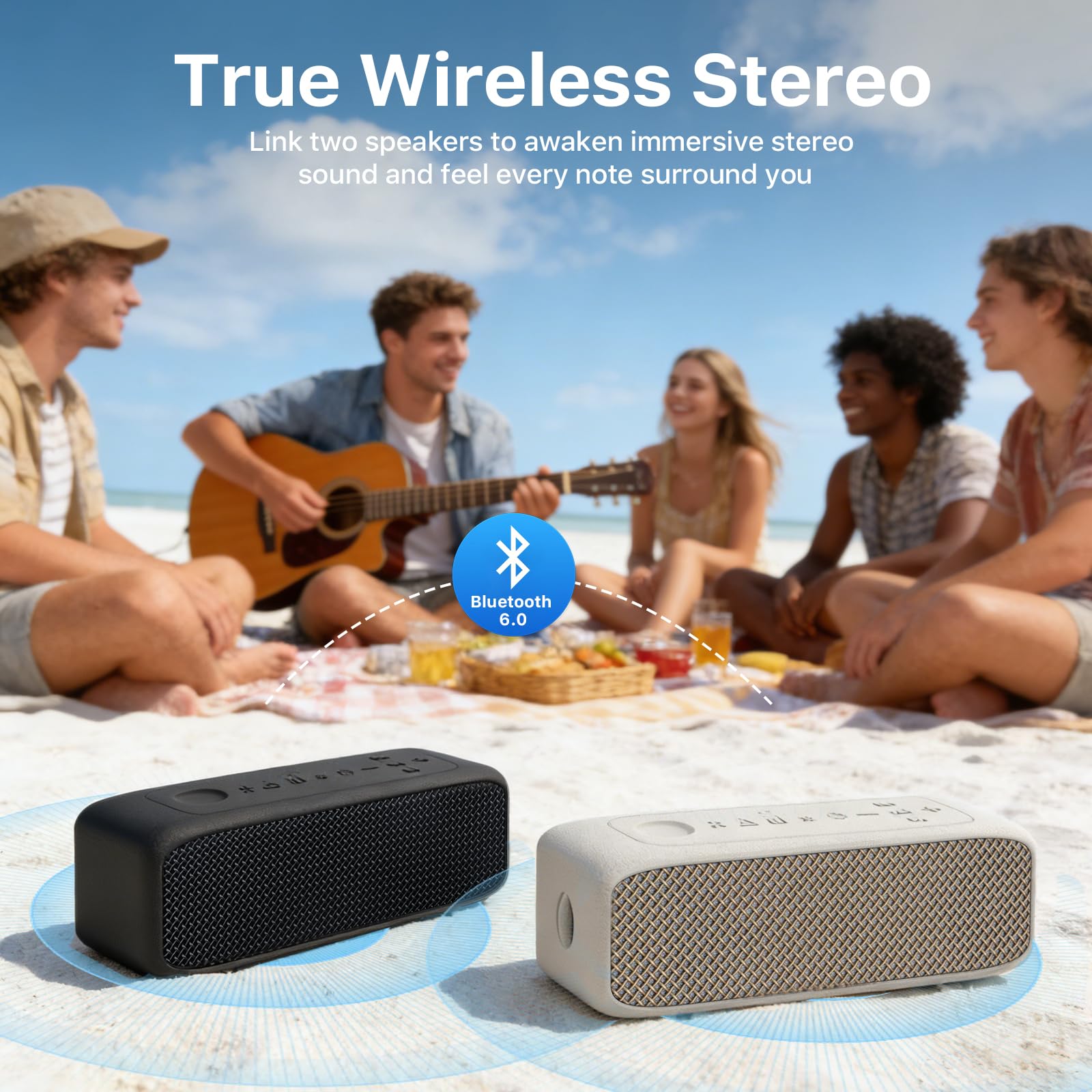 JUOVI Cassa Bluetooth Portatile, Casse Bluetooth 6.0, Audio Stereo da 20W, IP68 Impermeabile 24 Ore di Autonomia, USB C/TF Card/AUX Altoparlante Bluetooth per Casa, Esterno e Viaggi (SOUND J1)