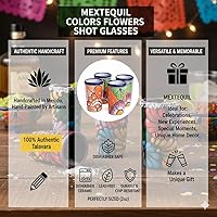 Vista 2 de Juego de 4 vasos de chupito Talavera auténticos mexicanos para tequila - Pintados a mano - 2 Oz (Flores naranjas)