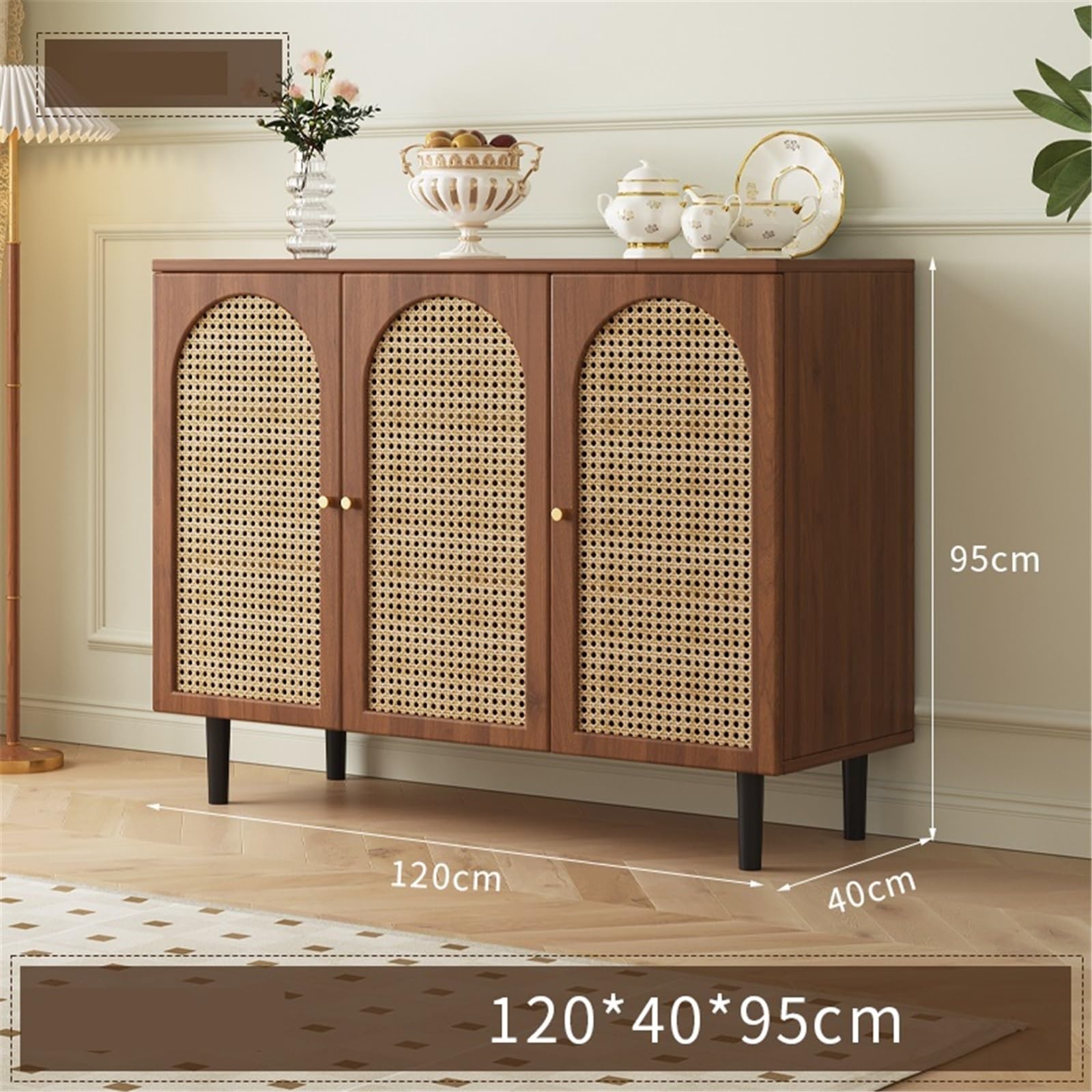 Armadio cucina Sideboard Rattan Storage Three-door Kitchen 120cm stoccaggio