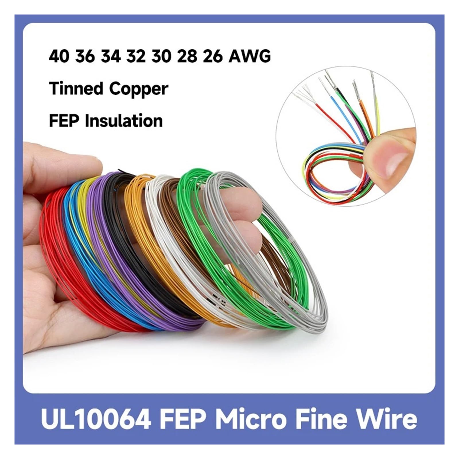 Cable Micro Ultrafino UL10064 de 50M, 40/36/34/32/30/28/26AWG, Cable electrónico de Cobre estañado con Aislamiento FEP for soldar(Green 50m,28AWG)