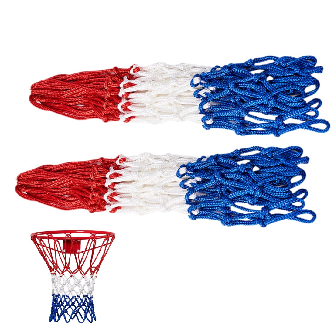2 pezzi basket rimovibile, Ricambio rete 12 anelli, retino da basket in Poliestere resistente alle intemperie, Pallacanestro, per sport all'aperto e chiuso (12 anelli) (tricolore)