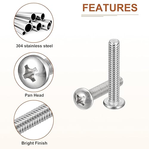 Miniatura 4 de Tornillos de máquina de cabeza plana de 14-20x1-12", 10 unidades de acero inoxidable 304, Phillips Drive, rosca completa UNC, acabado brillante, kit