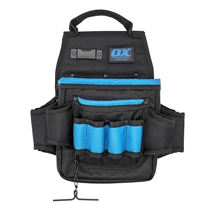 OX TOOLS Pro Dynamic Nylon Electricians Pouch with Electrical Tape Holder 2 Pockets, 12 Tool Holders, & Tape Measure Clip