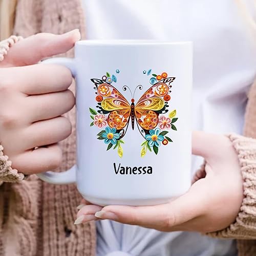 Miniatura 6 de Taza de café personalizada con diseño de mariposa de arte de origami, regalo para cumpleaños de amigo, compañero de trabajo, taza de cerámica blanca