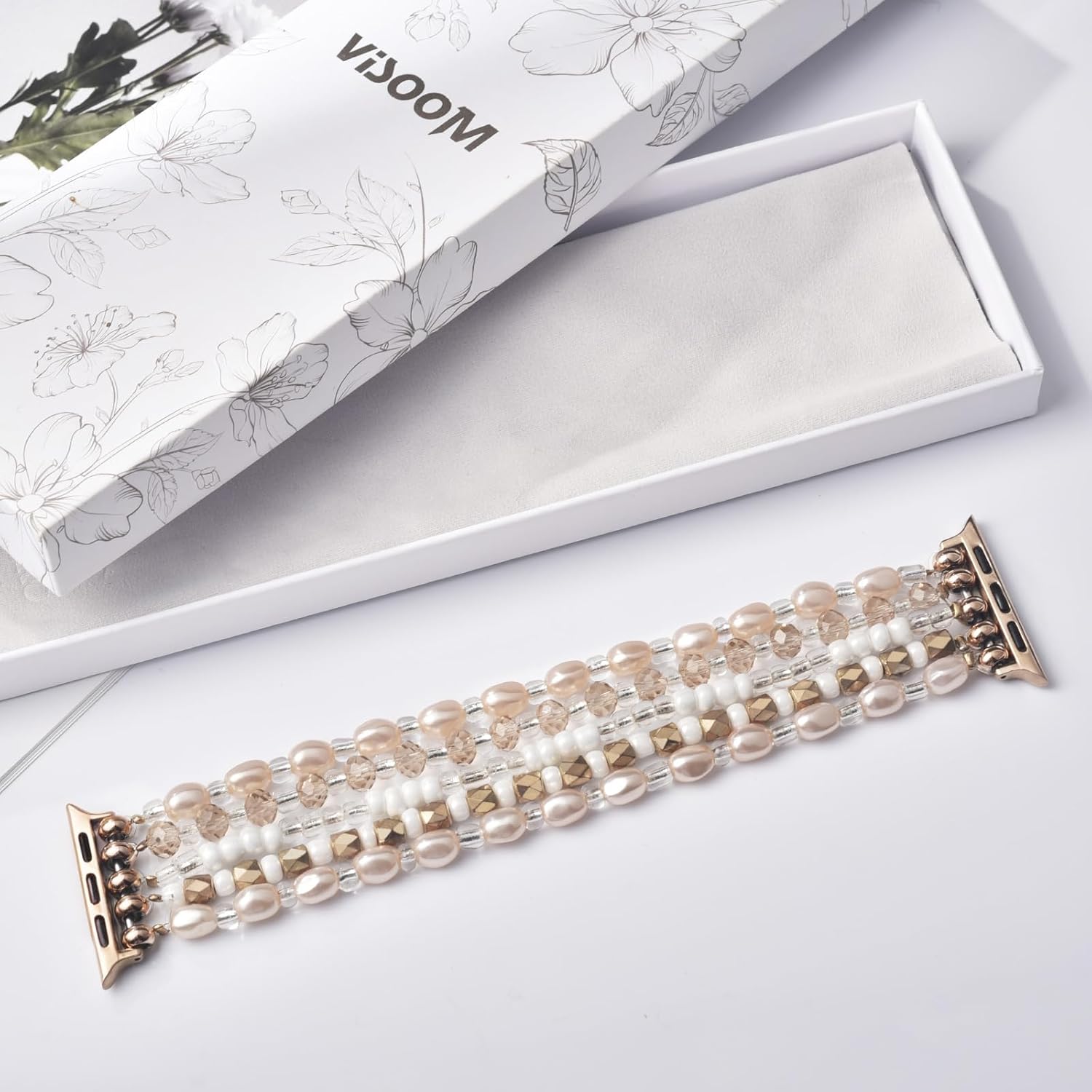 VISOOM Beaded Boho Bracelet For Apple Watch 10/11 Se(3rd Gen) Bands Women 46mm 45mm 44mm 41mm, Pearl Wrap For Cute Stretchy Fancy Apple iWatch iPhone Series11 10 Se 9 8 7 6 5 4 3 2 1 Watch Straps Band - Image 2