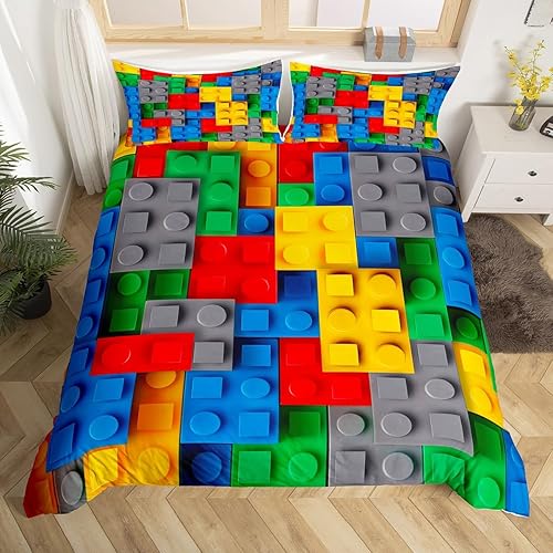 Miniatura 3 de Erosebridal Juego de ropa de cama de construcción, funda de edredón colorida con bloques de construcción en 3D, funda de edredón tamaño Queen, funda