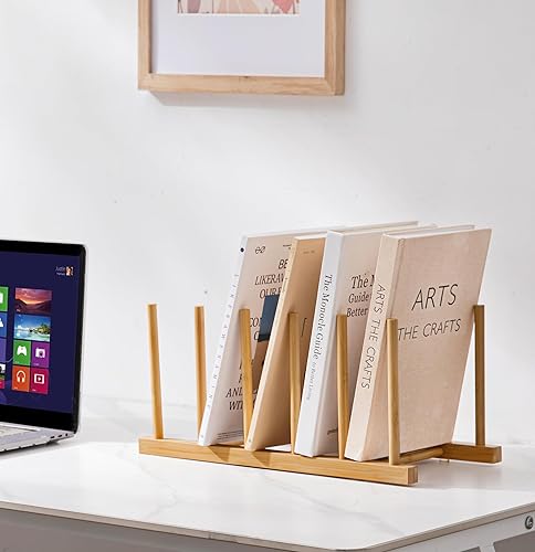 Miniatura 7 de HBlife Organizador de archivos de escritorio, clasificador de archivos vertical de 5 secciones, 1 paquete de soporte de archivo de bambú para el