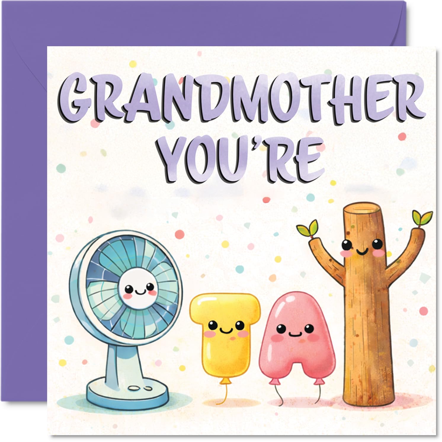 Playful Birthday Card for Grandmother - Whimsical Vibes for a Lovely Nan - Cute Cartoon Characters in Cheerful Pastels, Mothers' Day - 145mm Square, Envelope Included