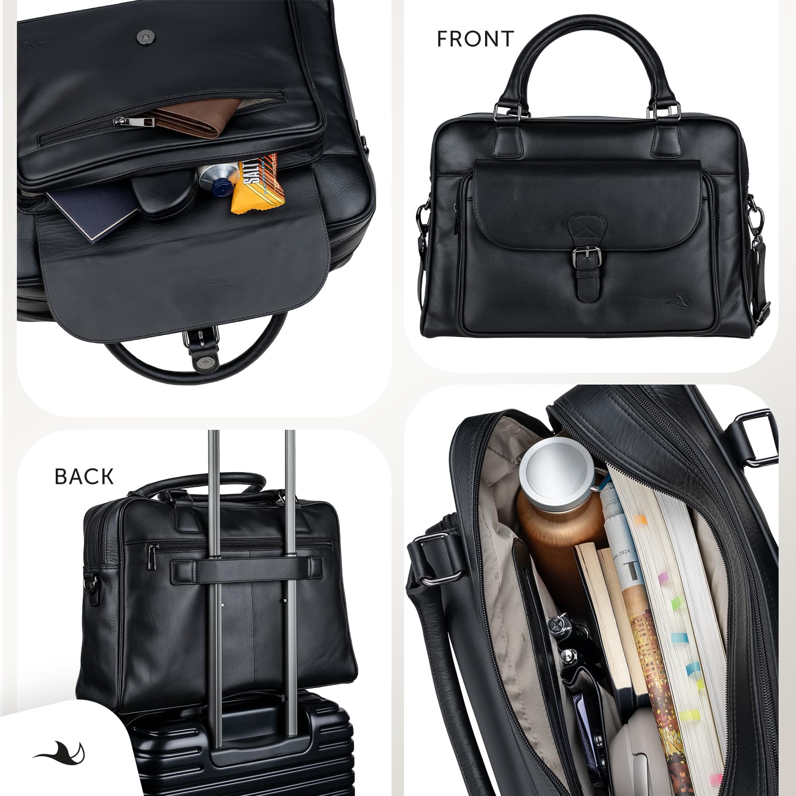 MANTA Echtleder Business-Tasche, Handgearbeitete Aktentasche aus Leder, Stilvoll & Modern, 16-Zoll Laptoptasche, Elegante Notebooktasche, Umhängetasche, Dokumententasche, Schultertasche, Laptop-Sleeve