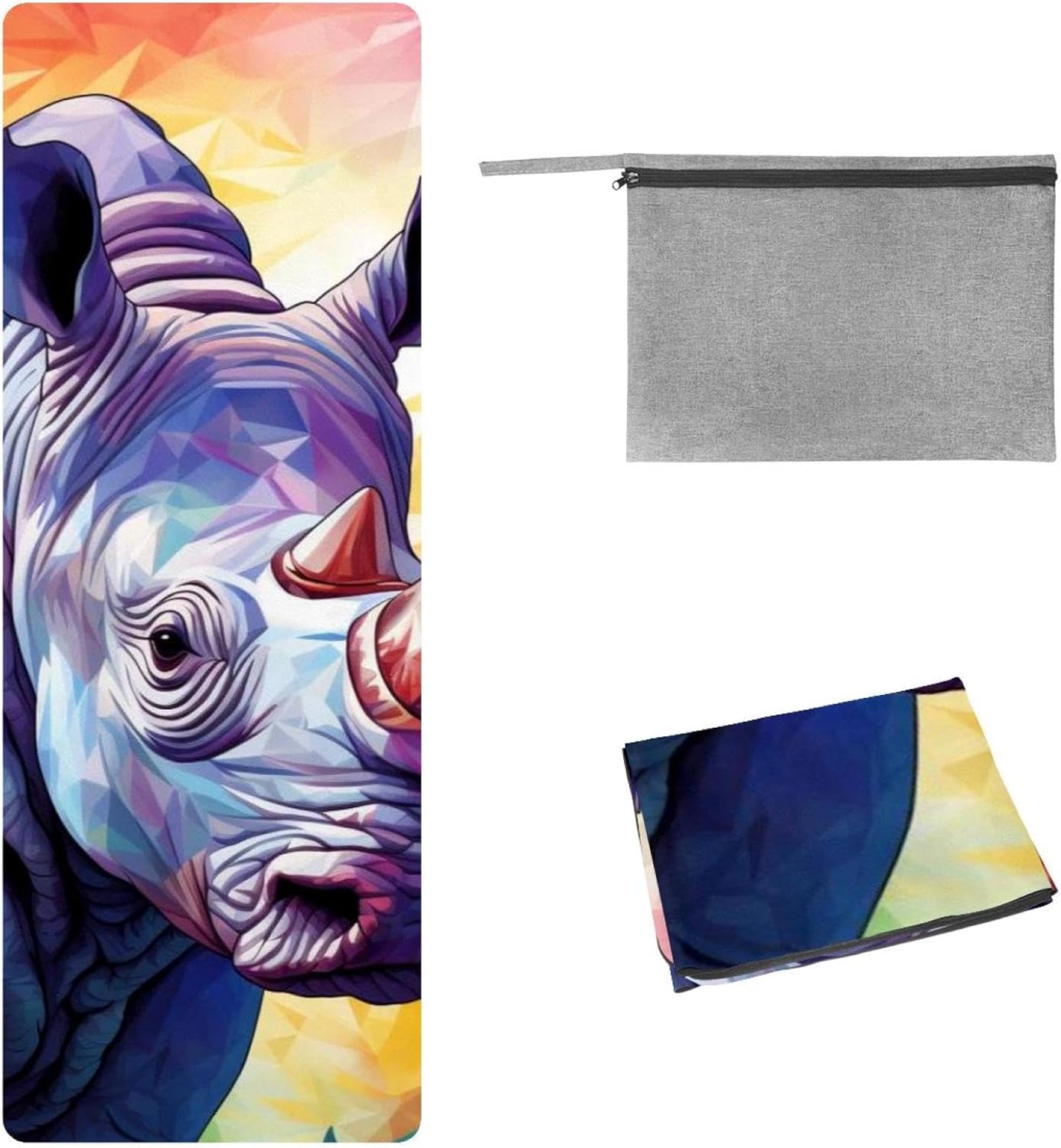Yoga Towel, Rhino Animal Print Non Slip Sweat Absorbent Hot Yoga Mat Towel for Hot Yoga, Pilates and Fitness - 72.8" x 26.8"
