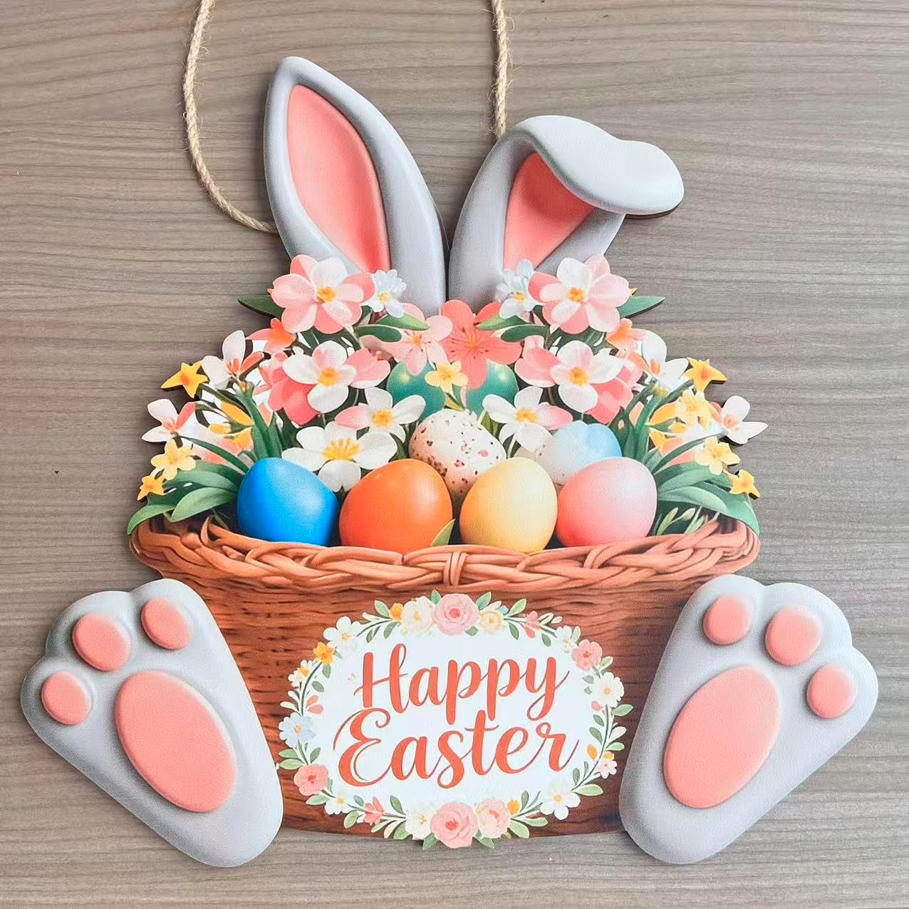 Easter Door Decorations,Easter Door Decorations, Easter Wreath, Spring Decorations Bunny Welcome Wood Sign Door Hanger Wall Hanging Plaque Eggs Sign Decorations(Bunny Ear Grey)