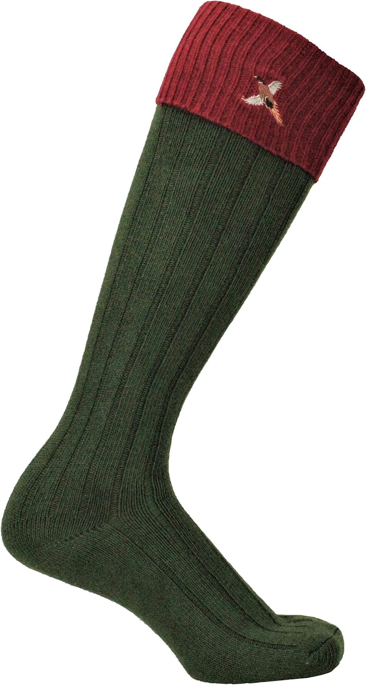 Pheasant Shooting Socks, Long Green Full Length Contrast Stockings, Shooting Gift Idea, Game Hunting Country Comfortable Socks UK 8-12 Size